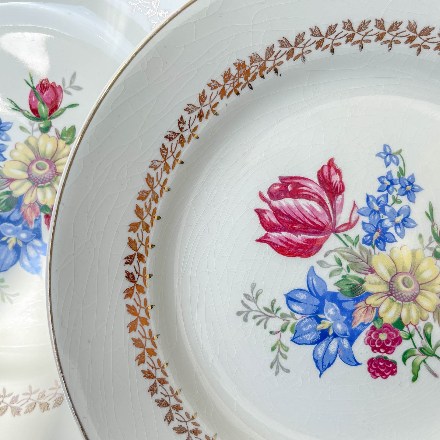 4 Assiettes plates en porcelaine vintage motif fleuri Sarreguemines 5261 -Vaisselle vintage fleurie -Vaisselle Française Assiettes-vintage