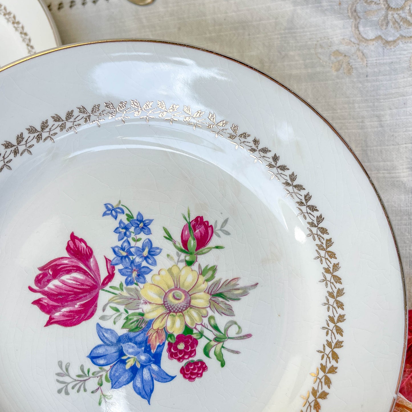 4 Assiettes plates en porcelaine vintage motif fleuri Sarreguemines 5261 -Vaisselle vintage fleurie -Vaisselle Française Assiettes-vintage