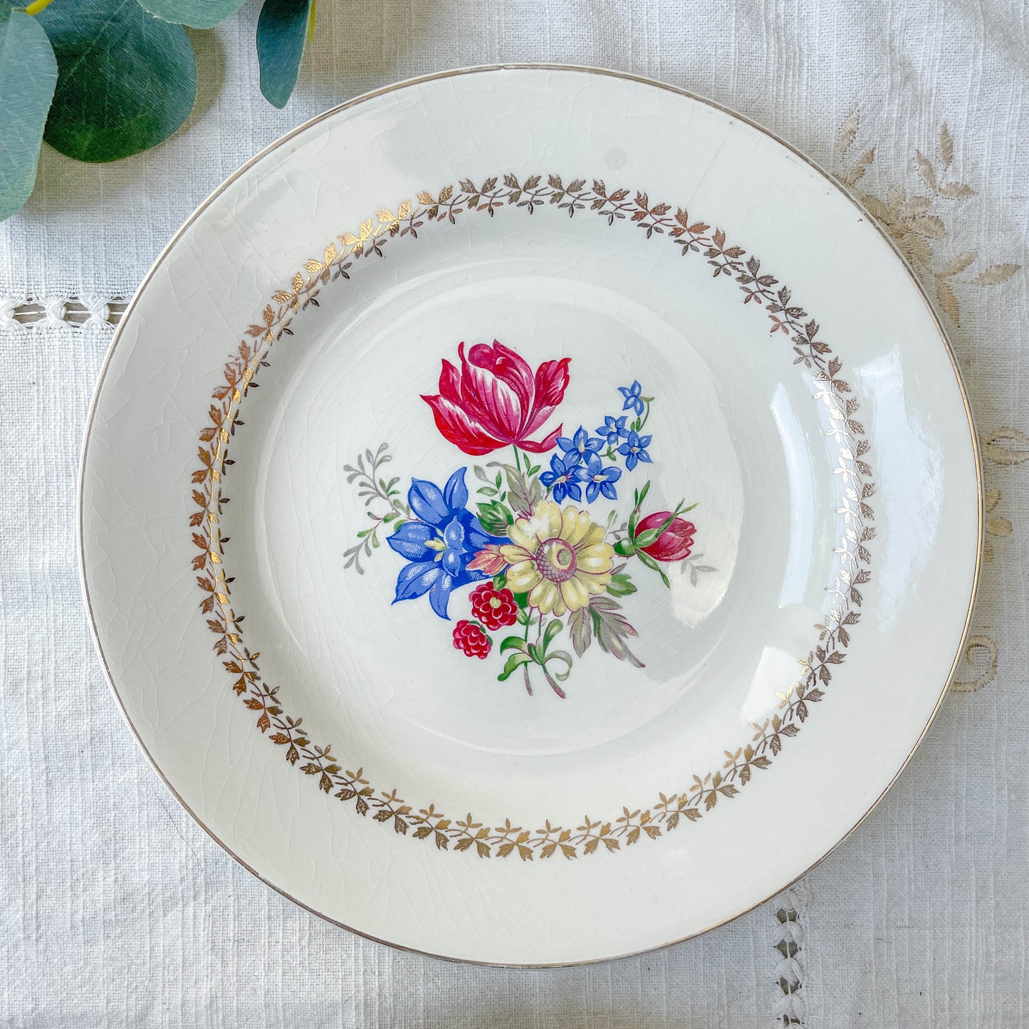 4 Assiettes plates en porcelaine vintage motif fleuri Sarreguemines 5261 -Vaisselle vintage fleurie -Vaisselle Française Assiettes-vintage