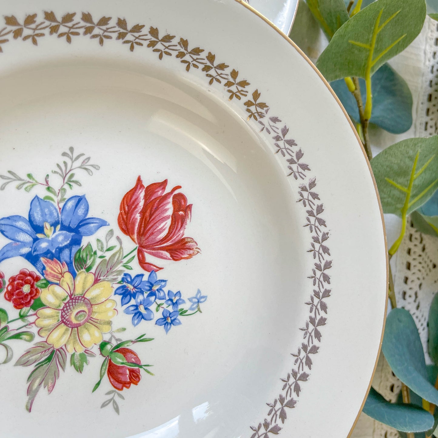 6 Assiettes creuses en porcelaine vintage motif fleuri Sarreguemines 5261 - Vaisselle vintage fleurie -Vaisselle Française Assiettes-vintage