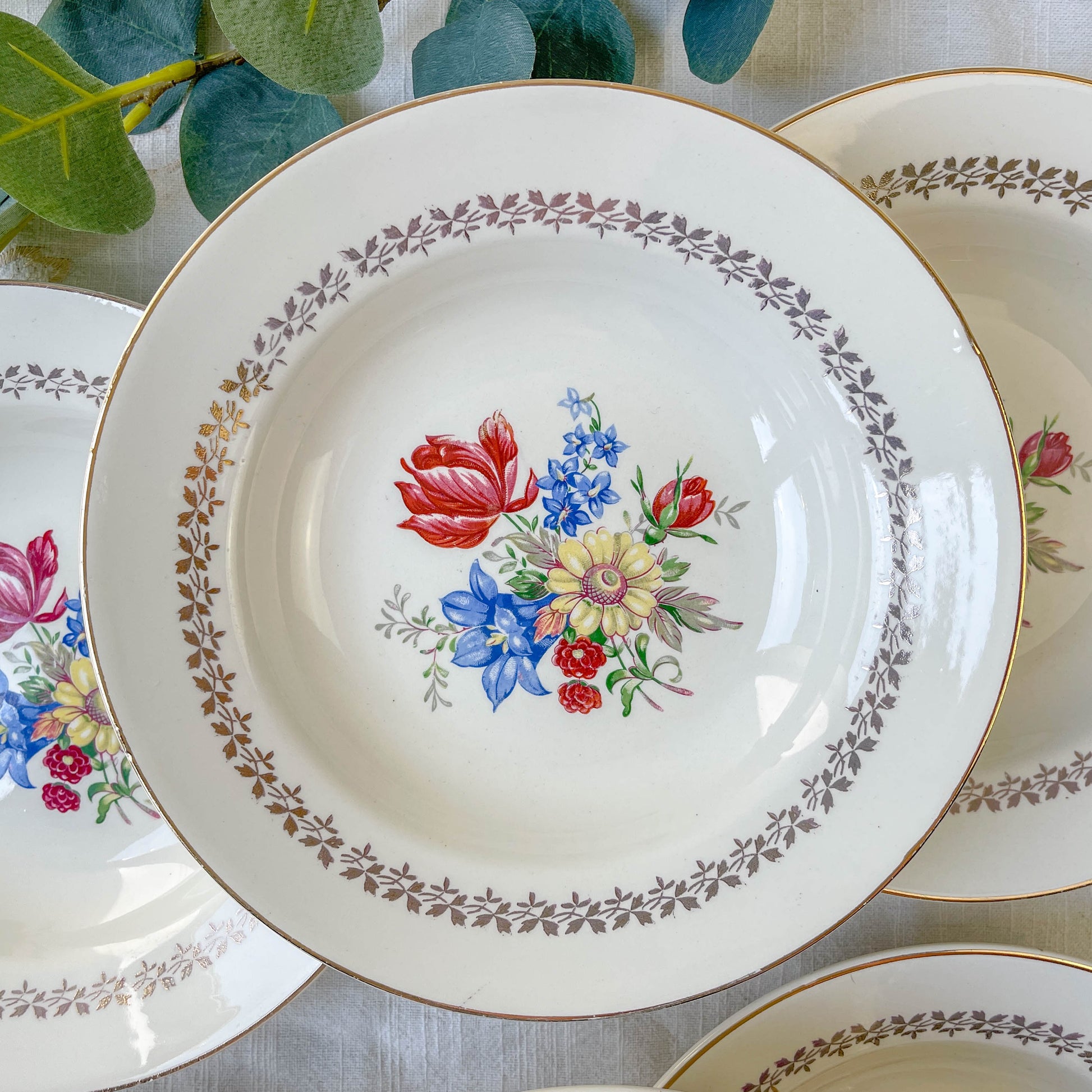 6 Assiettes creuses en porcelaine vintage motif fleuri Sarreguemines 5261 - Vaisselle vintage fleurie -Vaisselle Française Assiettes-vintage