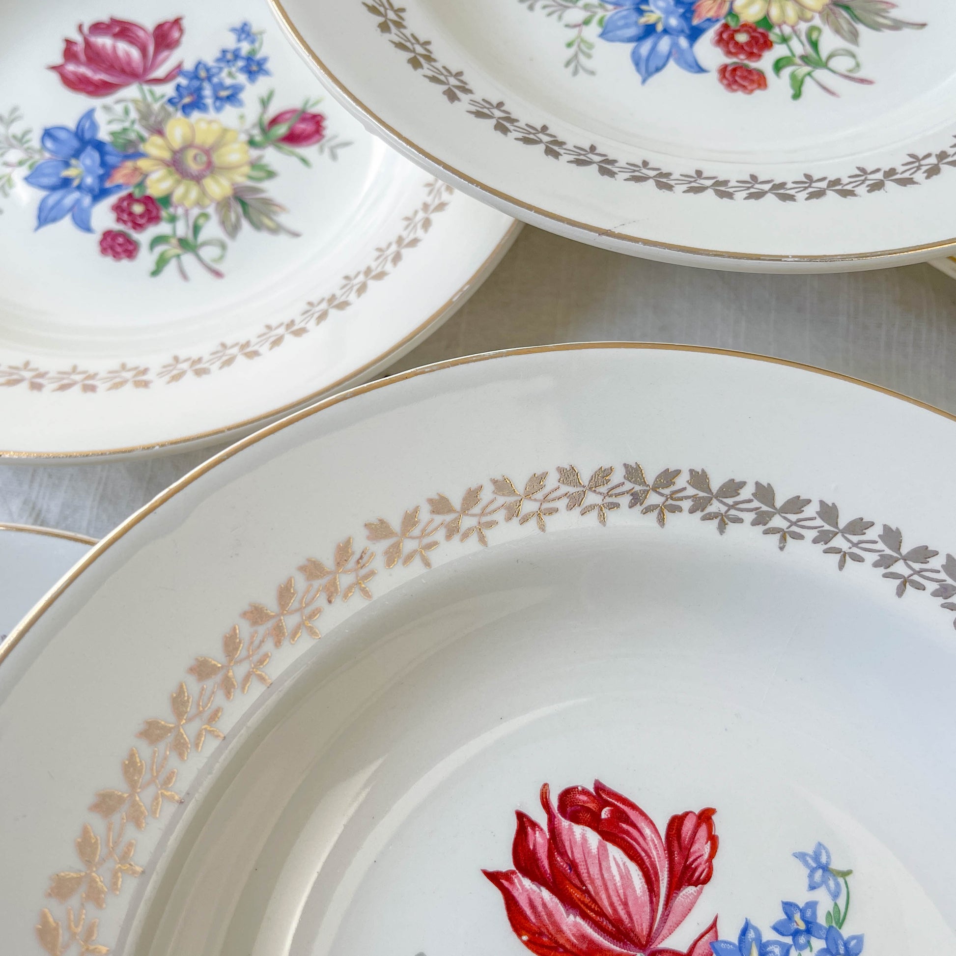 6 Assiettes creuses en porcelaine vintage motif fleuri Sarreguemines 5261 - Vaisselle vintage fleurie -Vaisselle Française Assiettes-vintage