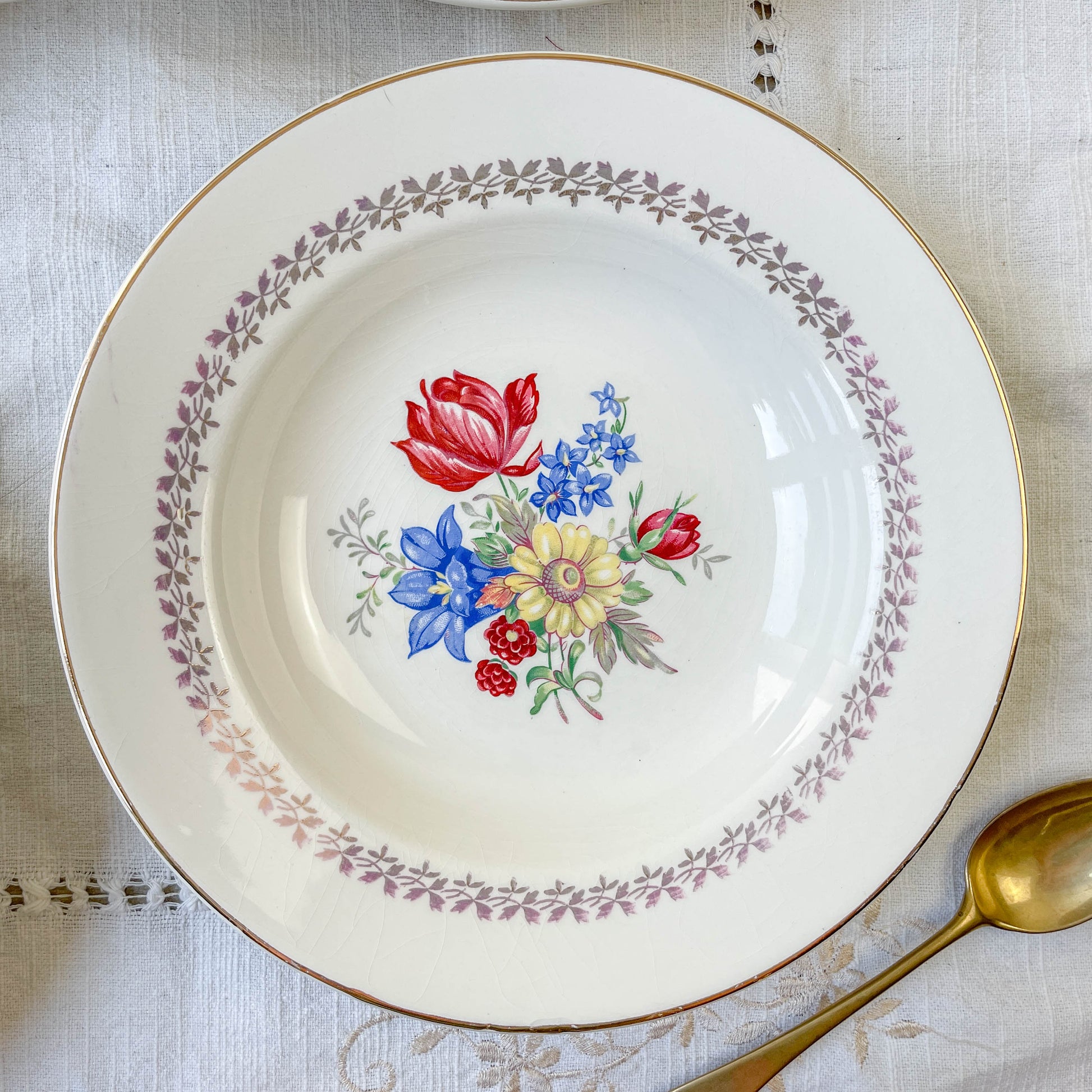 6 Assiettes creuses en porcelaine vintage motif fleuri Sarreguemines 5261 - Vaisselle vintage fleurie -Vaisselle Française Assiettes-vintage