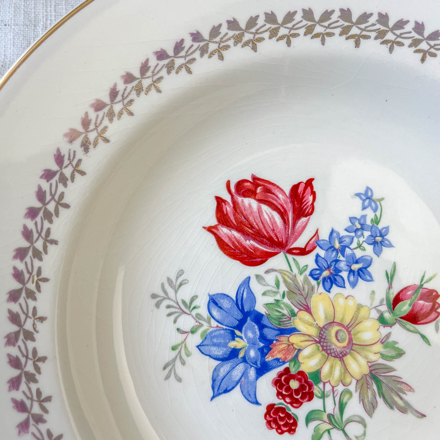 6 vintage porcelain soup plates with floral pattern, Sarreguemines 5261 - Vintage floral tableware - French tableware - Vintage plates
