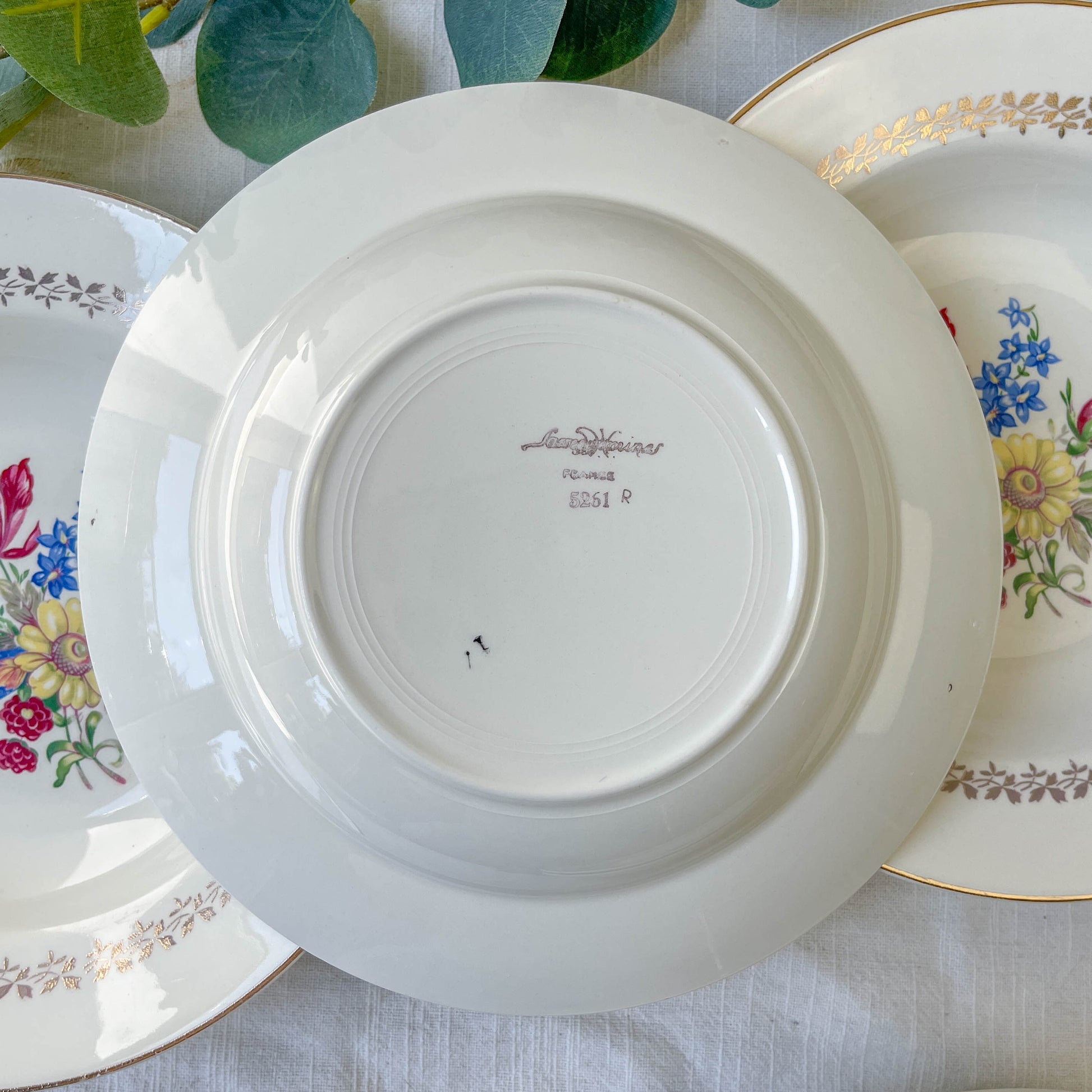 6 Assiettes creuses en porcelaine vintage motif fleuri Sarreguemines 5261 - Vaisselle vintage fleurie -Vaisselle Française Assiettes-vintage