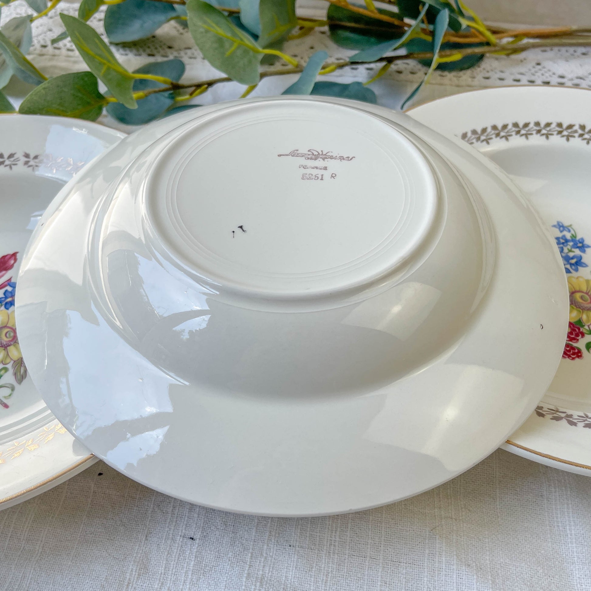 6 Assiettes creuses en porcelaine vintage motif fleuri Sarreguemines 5261 - Vaisselle vintage fleurie -Vaisselle Française Assiettes-vintage