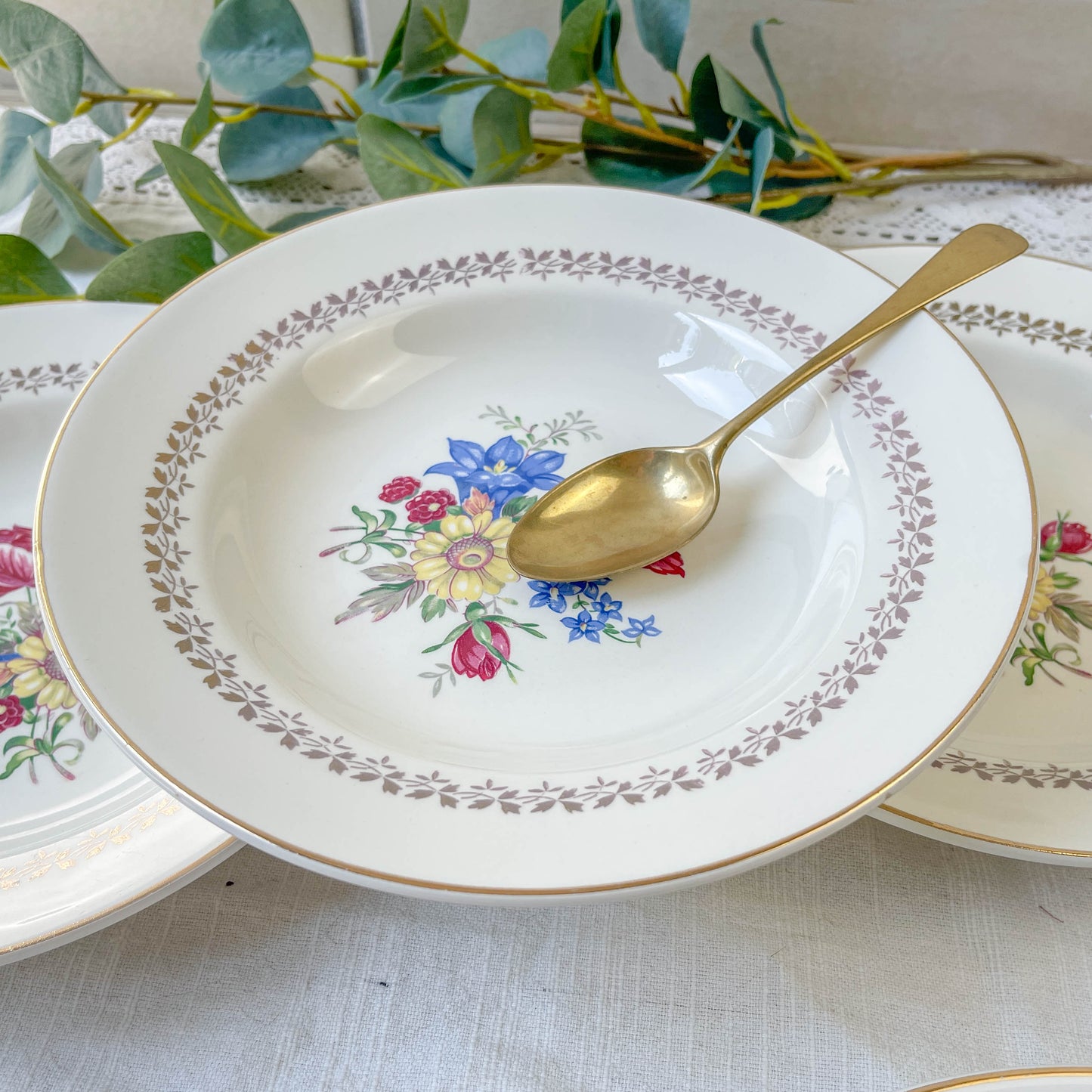 6 Assiettes creuses en porcelaine vintage motif fleuri Sarreguemines 5261 - Vaisselle vintage fleurie -Vaisselle Française Assiettes-vintage