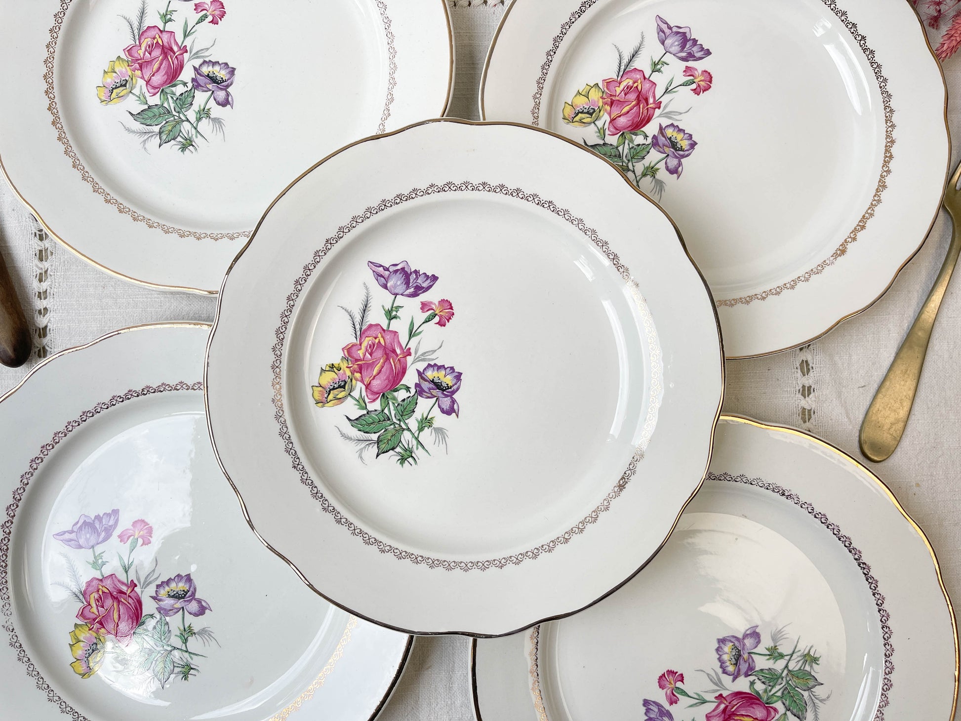 5 Assiettes plates porcelaine DIGOIN & SARREGUEMINES modèle Rene made in France 1950