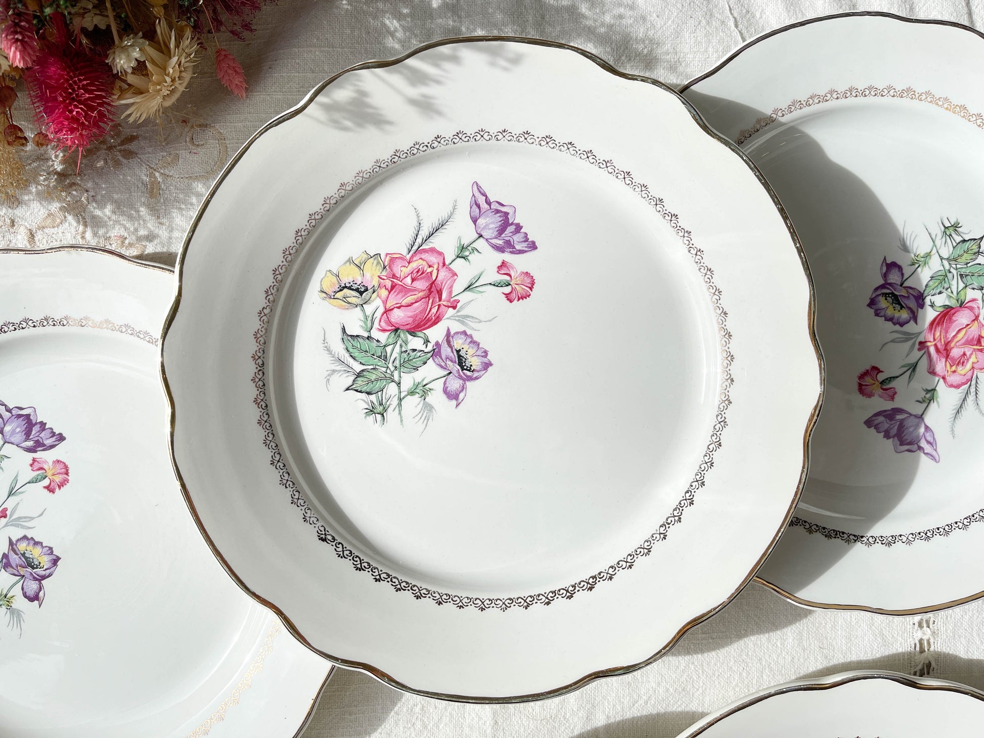 6 Assiettes plates porcelaine DIGOIN & SARREGUEMINES modèle Rene made in France 1950