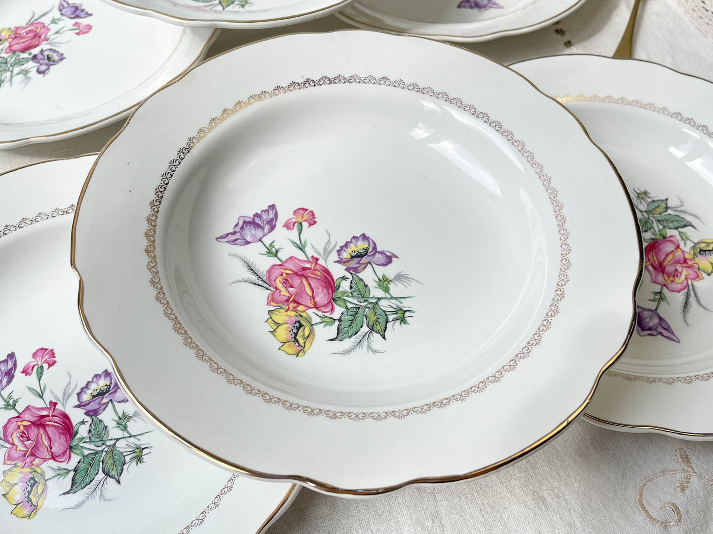 6 Assiettes creuses porcelaine DIGOIN & SARREGUEMINES modèle Rene made in France 1950