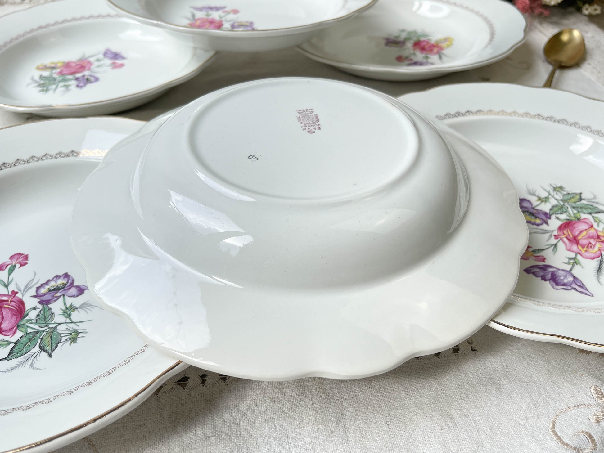 6 Assiettes creuses porcelaine DIGOIN & SARREGUEMINES modèle Rene made in France 1950
