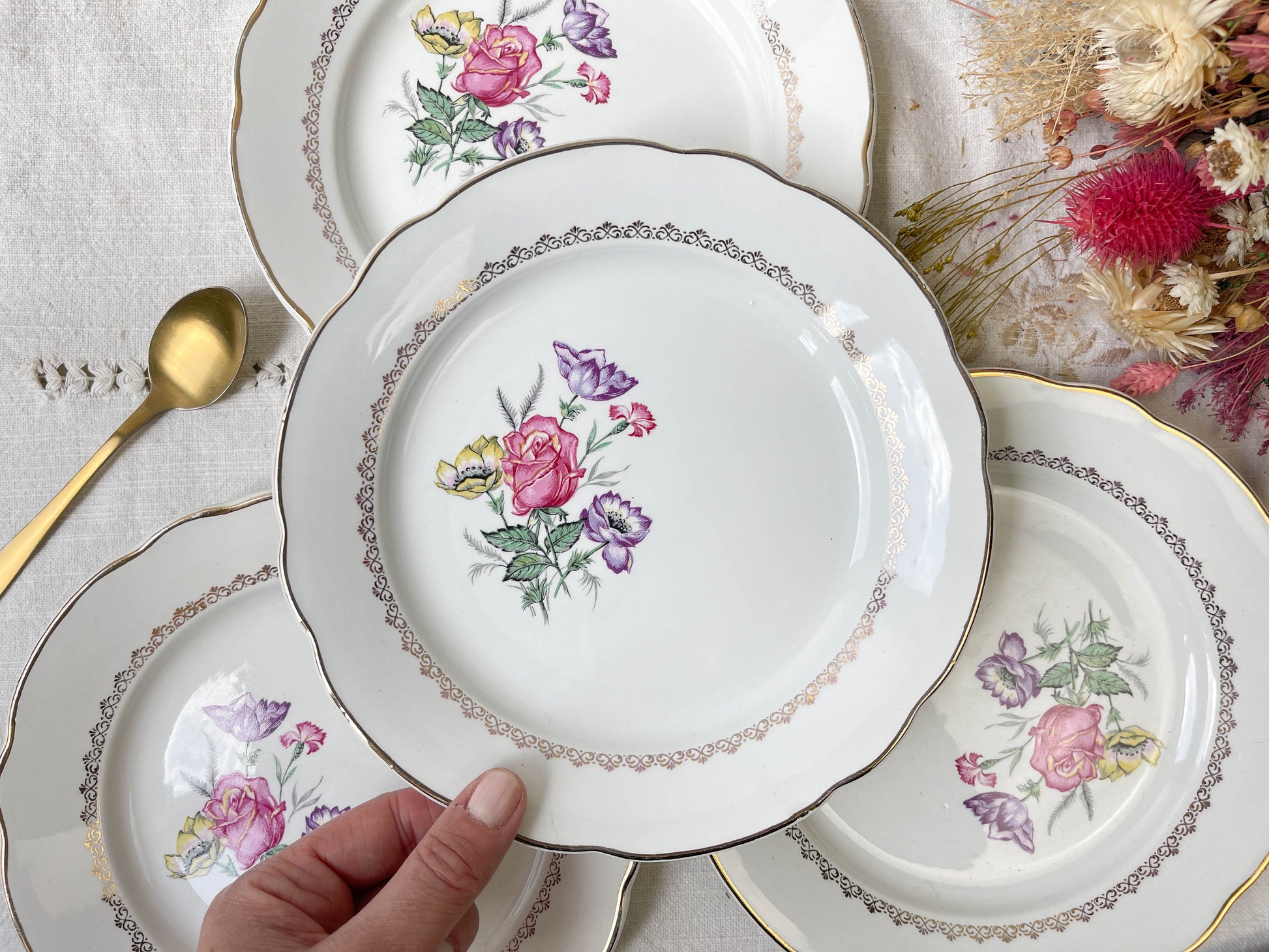 4 Petites Assiettes vintage porcelaine DIGOIN & SARREGUEMINES modèle Rene made in France 1950