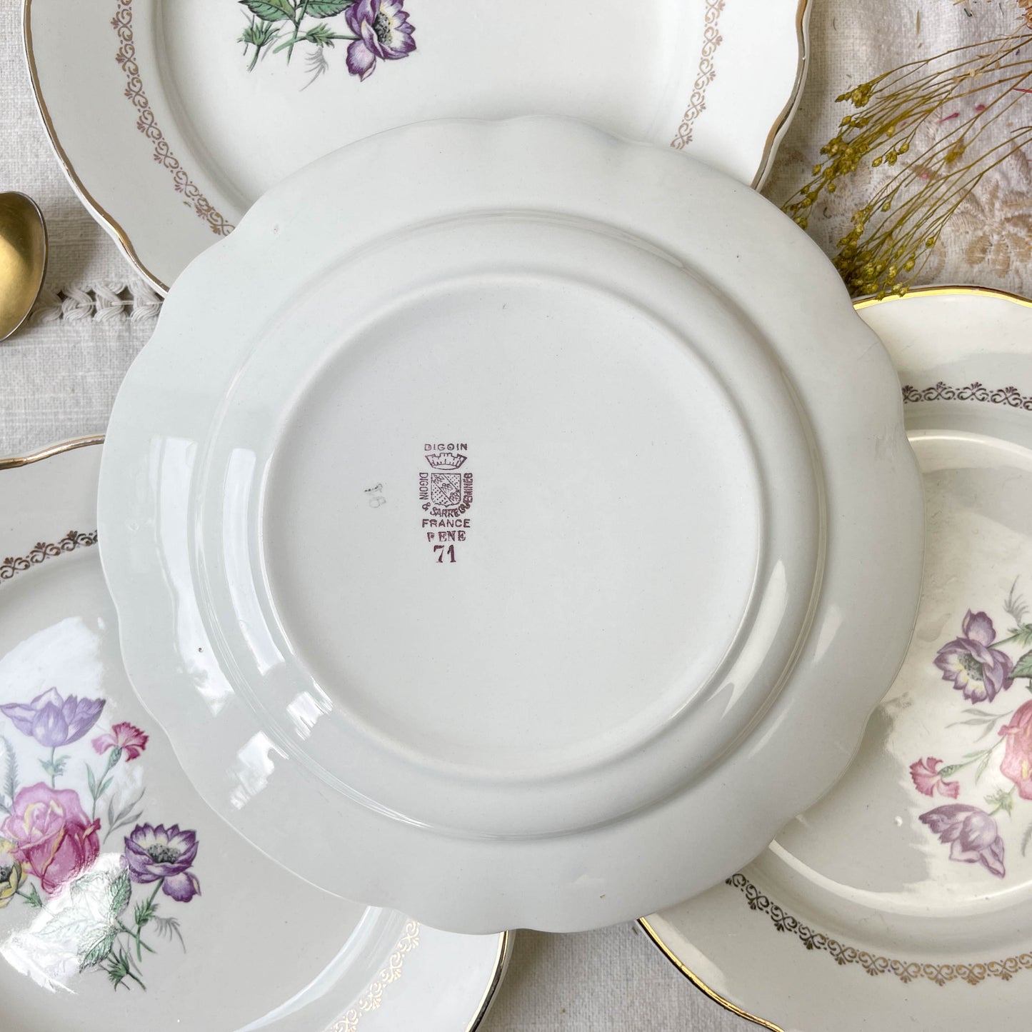 4 Petites Assiettes vintage porcelaine DIGOIN & SARREGUEMINES modèle Rene made in France 1950