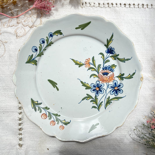 Old French Earthenware Plate 18th Century NEVERS Floral Pattern