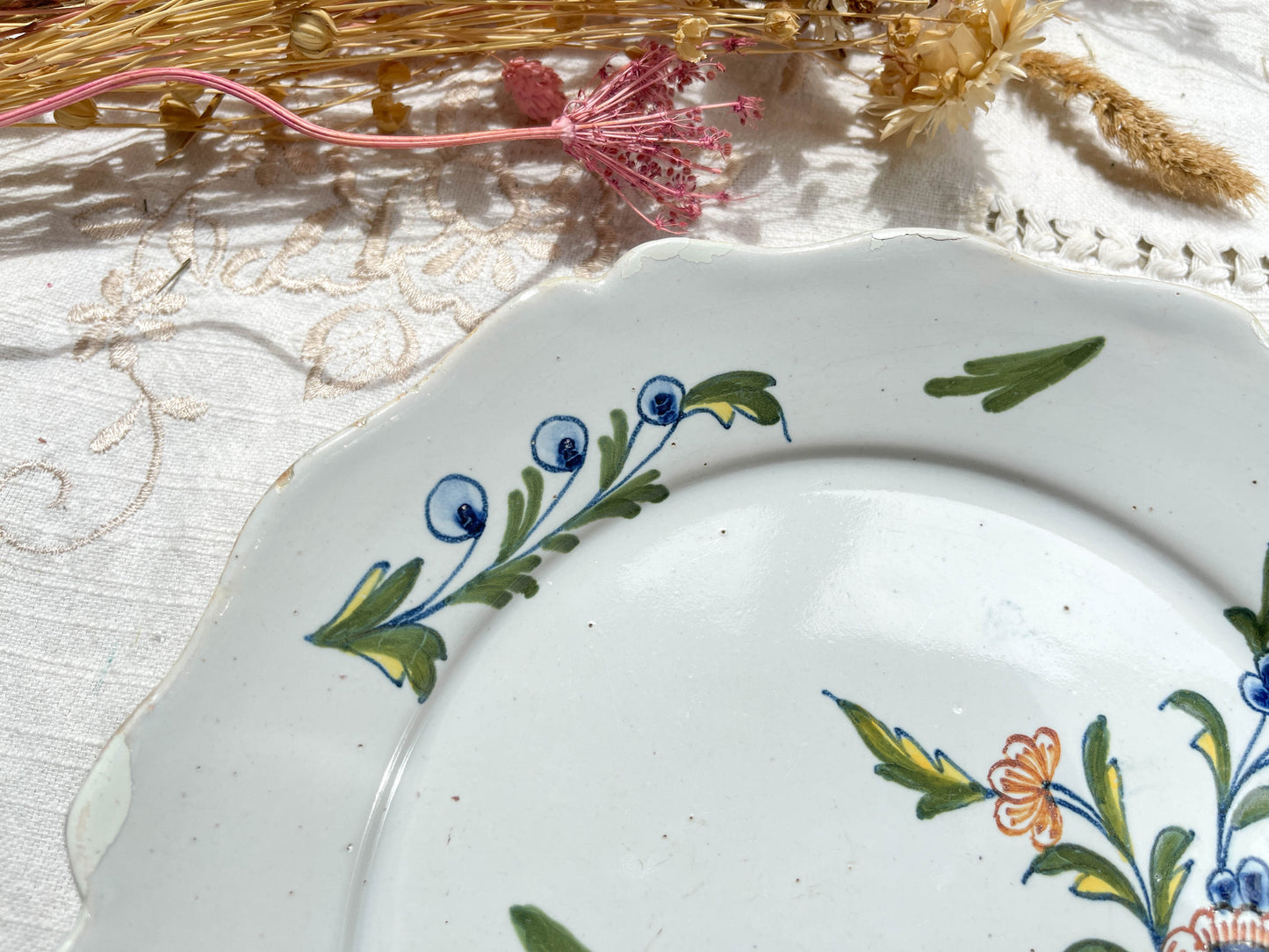 Old French Earthenware Plate 18th Century NEVERS Floral Pattern