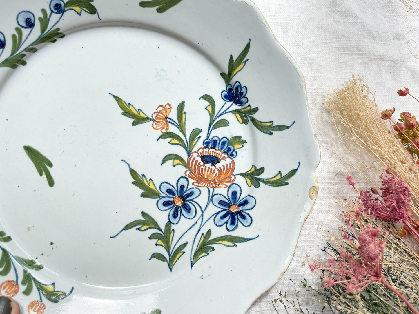 Old French Earthenware Plate 18th Century NEVERS Floral Pattern