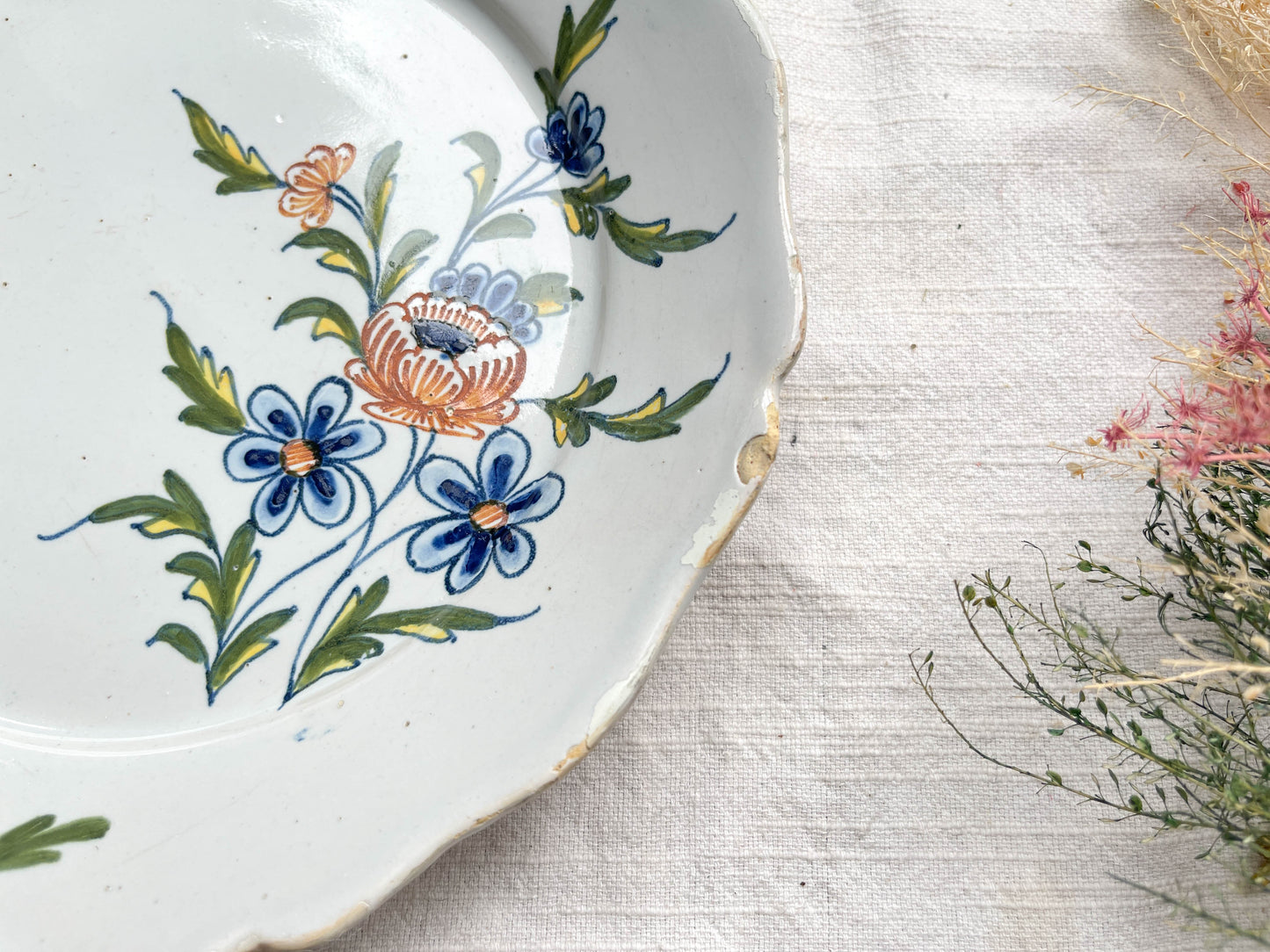 Old French Earthenware Plate 18th Century NEVERS Floral Pattern