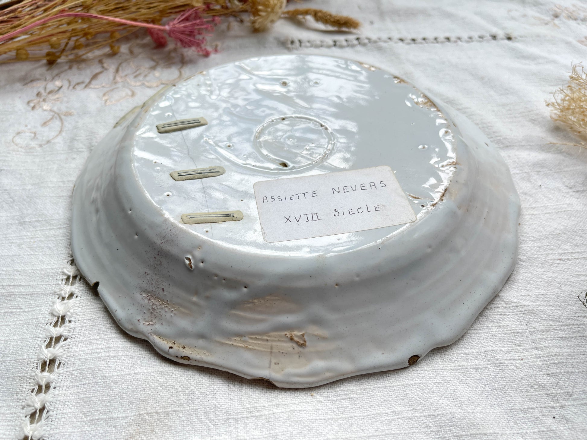 Ancienne Assiette Faïence Française XVIIIème NEVERS motif paysage