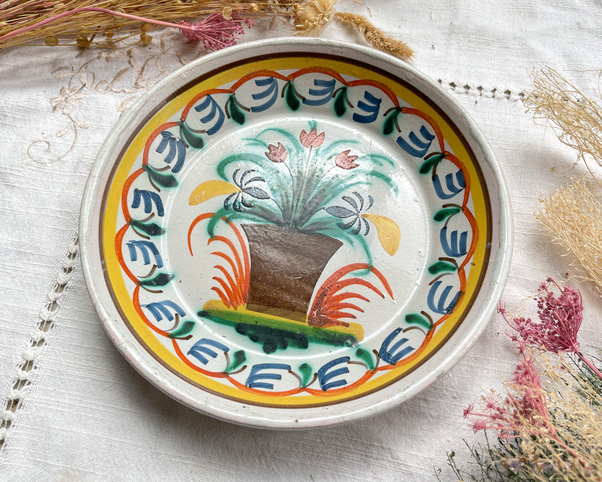 Ancienne Assiette Faïence Française Calotte Nevers XIXème