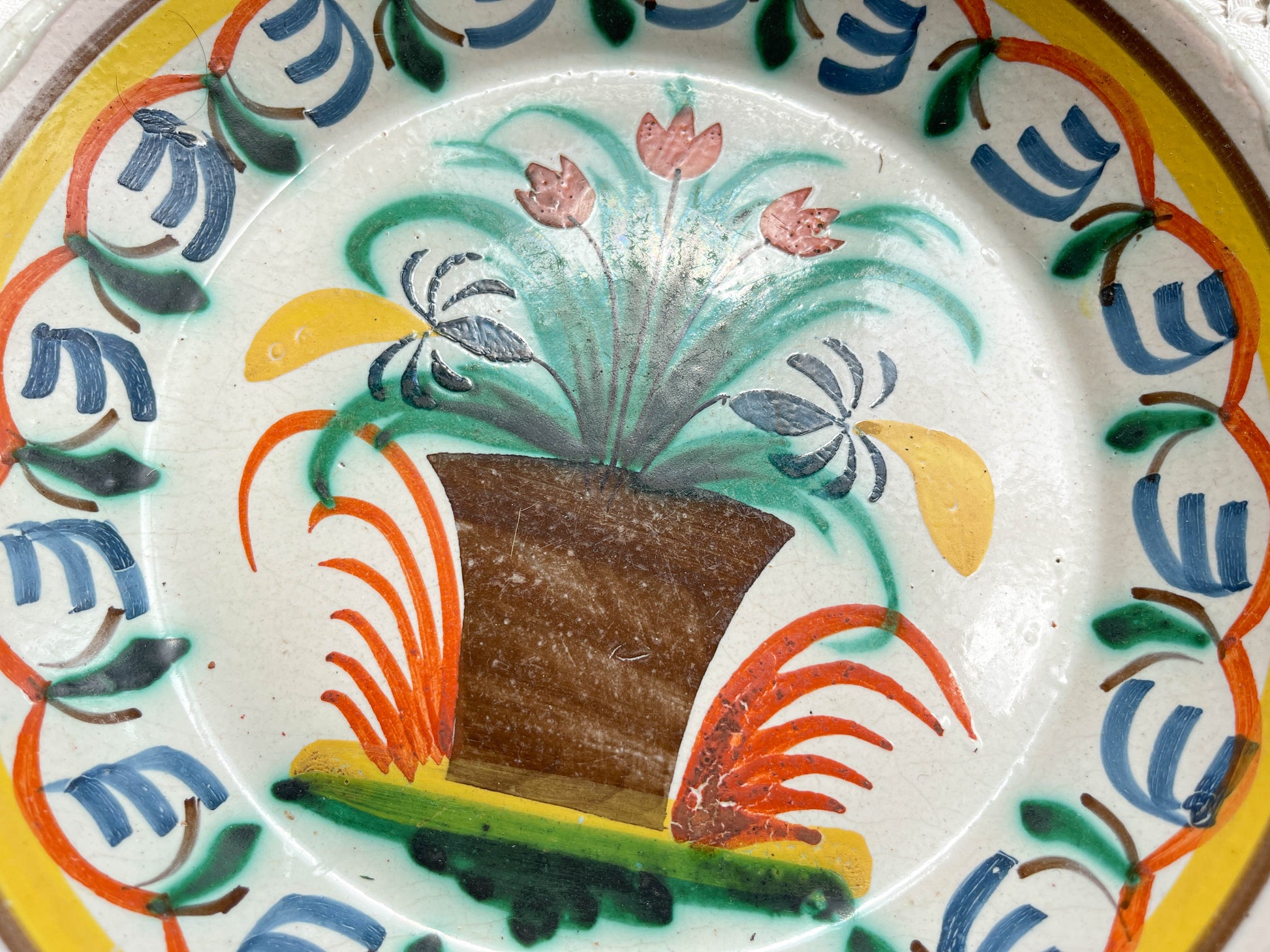 Ancienne Assiette Faïence Française Calotte Nevers XIXème