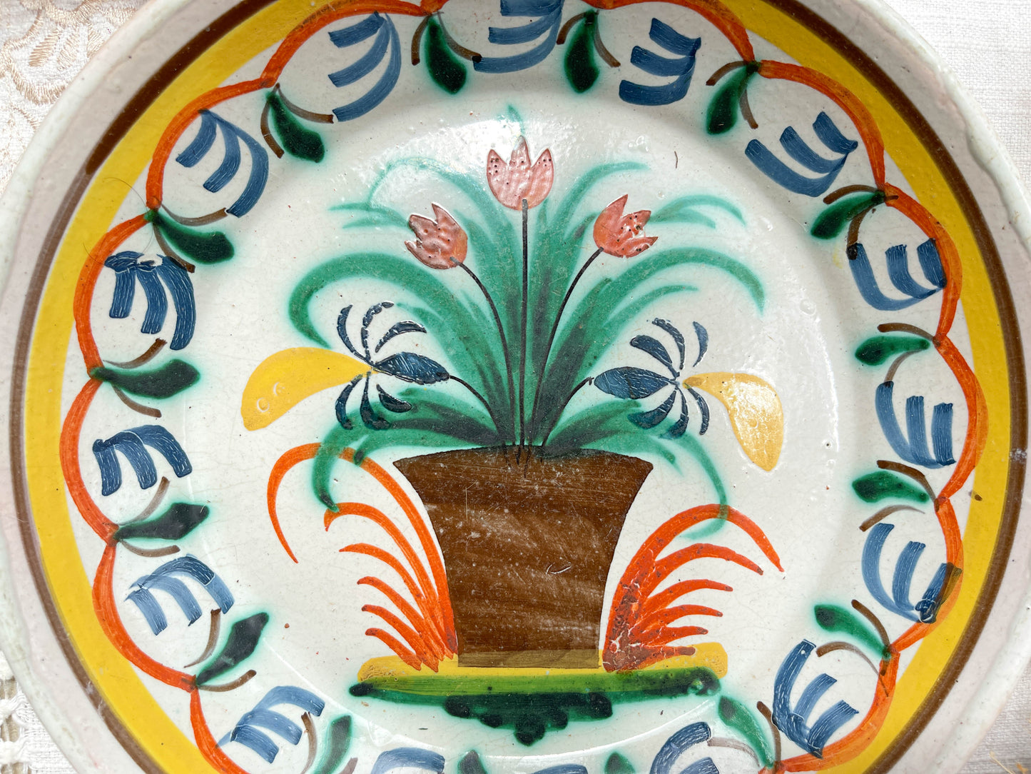 Ancienne Assiette Faïence Française Calotte Nevers XIXème