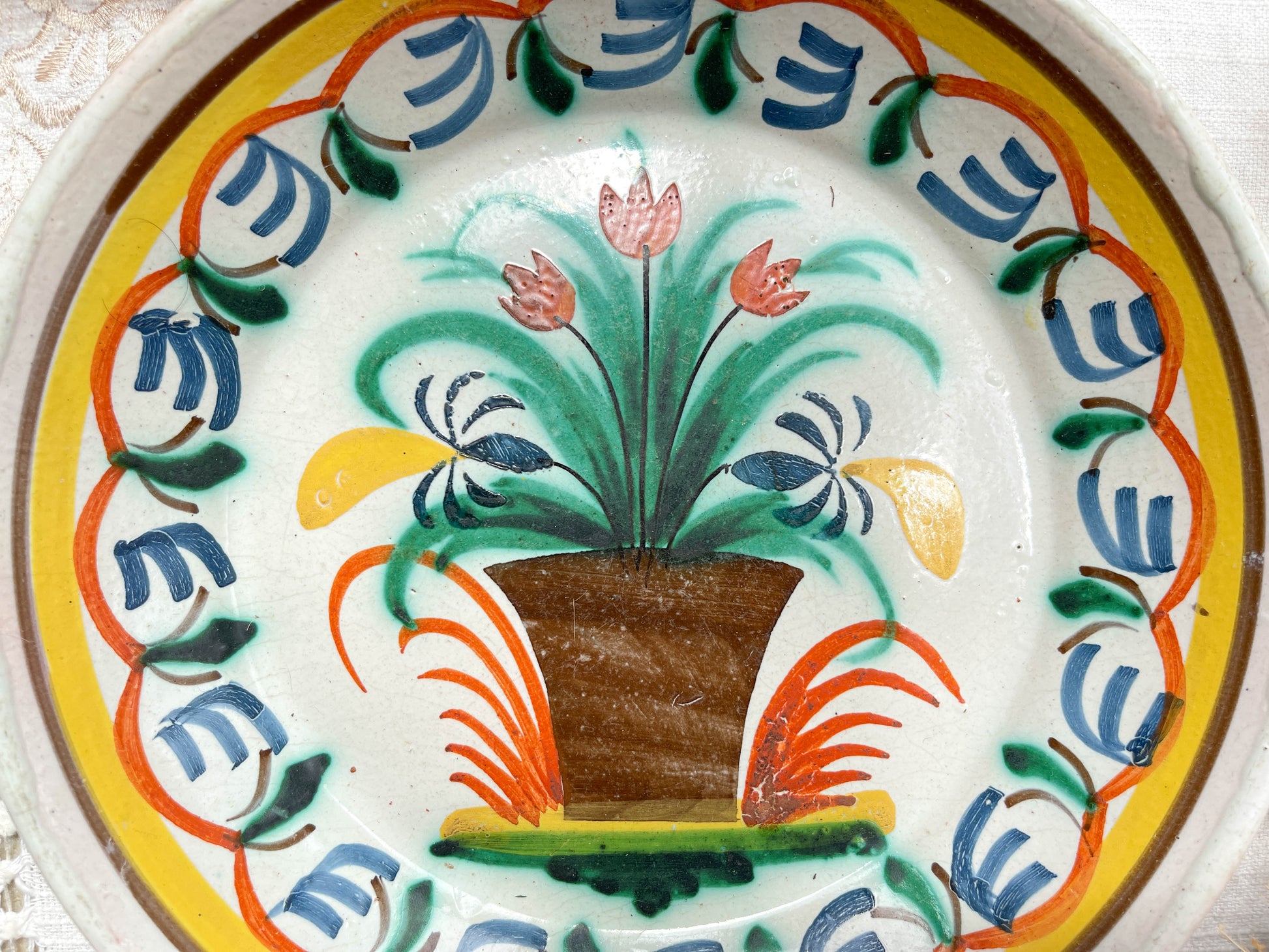Ancienne Assiette Faïence Française Calotte Nevers XIXème