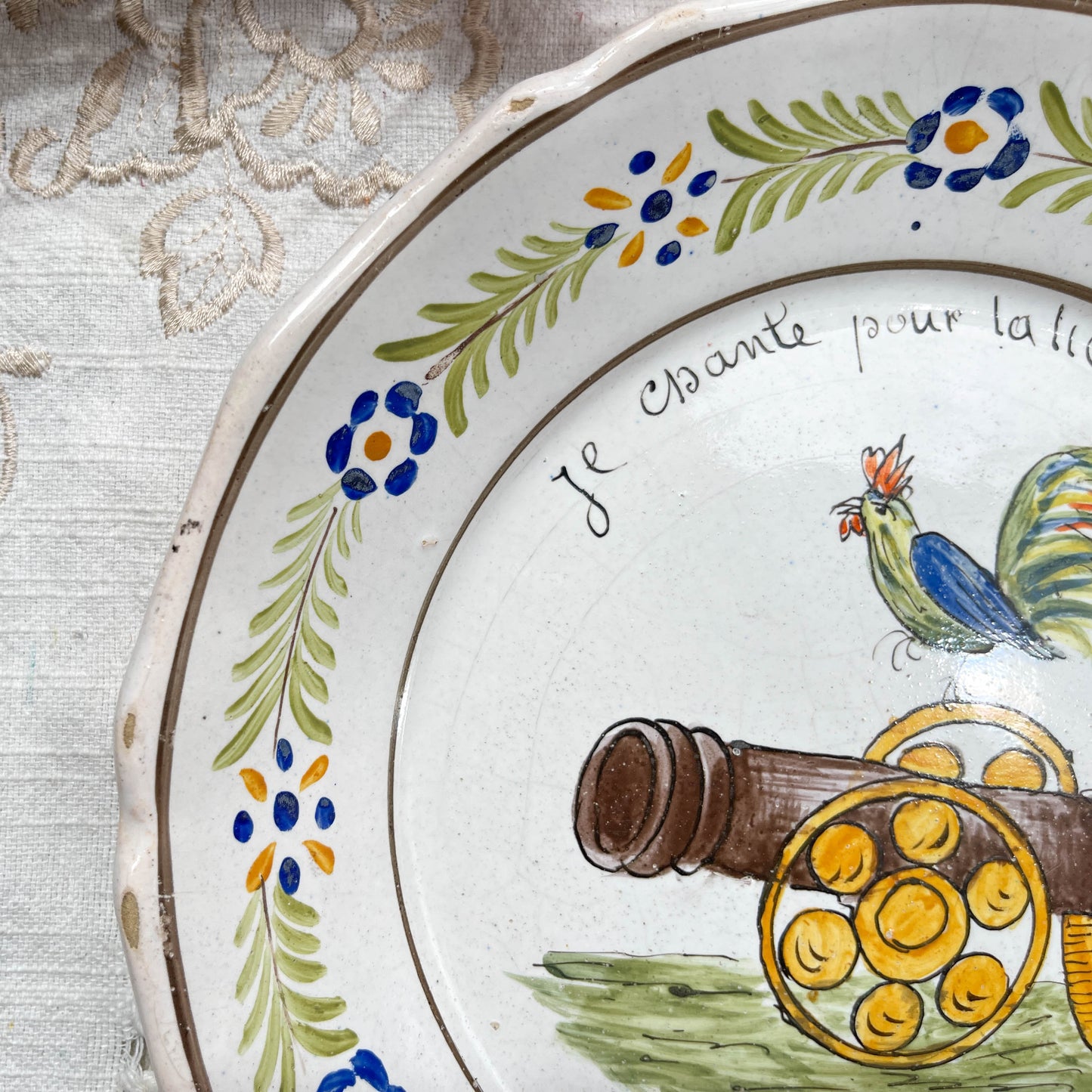 Ancienne assiette Faïence Française Coq révolutionnaire "Je chante pour la liberté 1791" Nevers XIXème