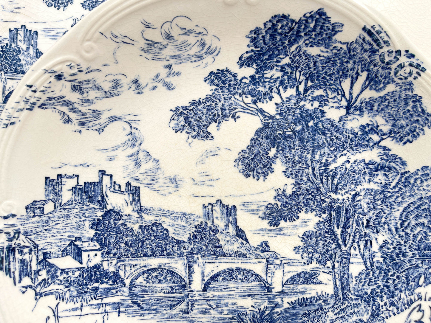 5 Assiettes vintage faïence de GIEN France dépareillées vintage motif bleues