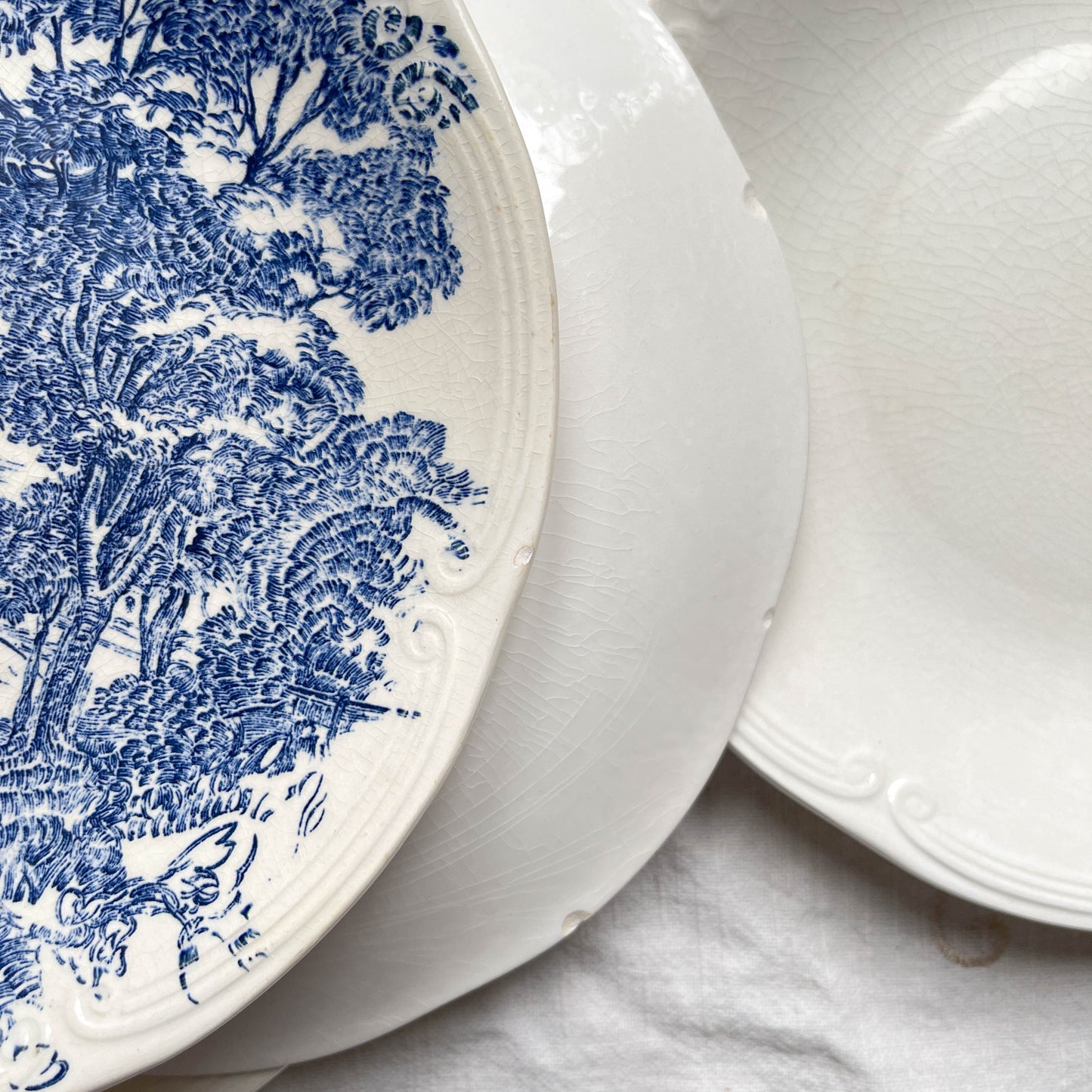 5 Assiettes vintage faïence de GIEN France dépareillées vintage motif bleues
