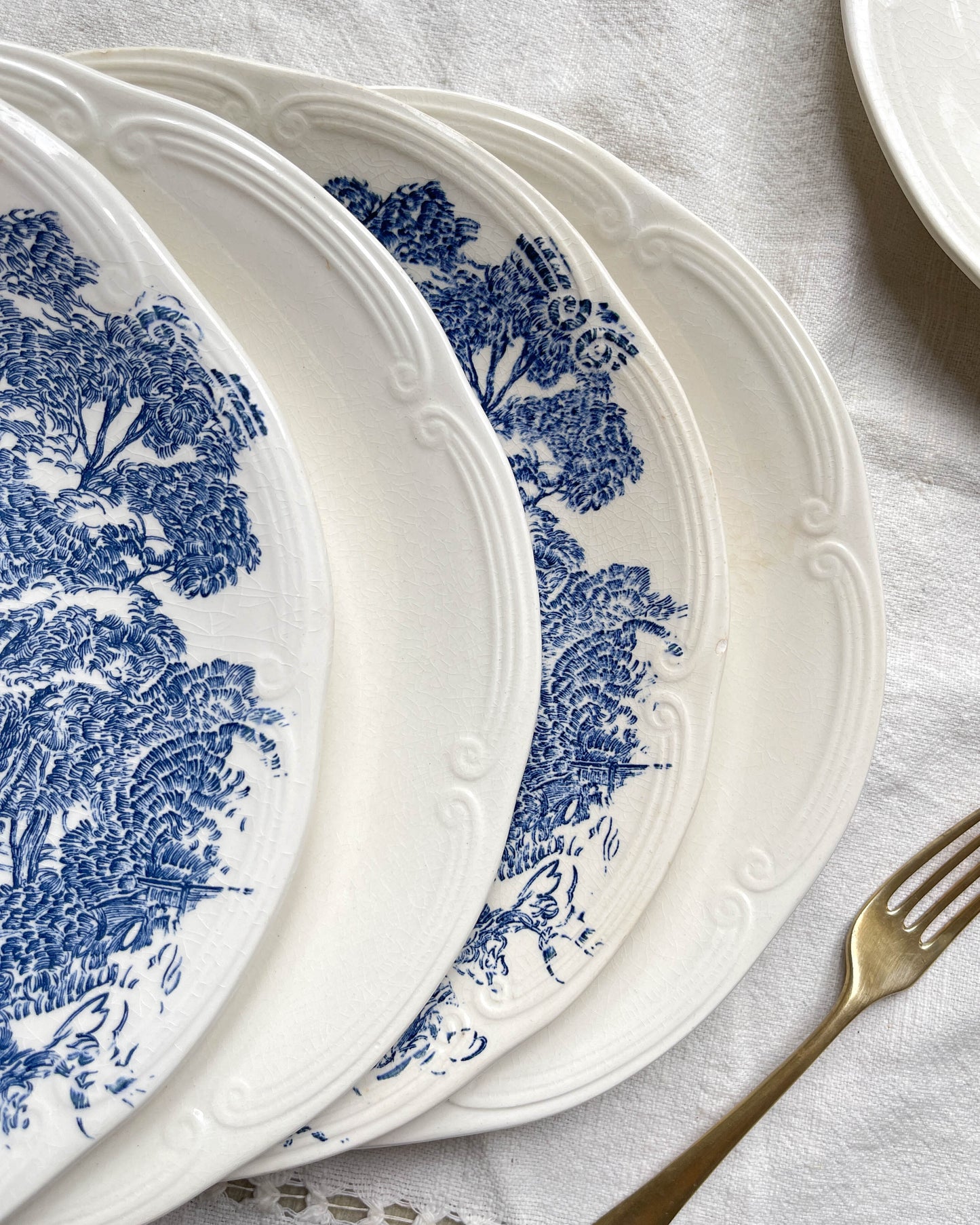 5 Assiettes vintage faïence de GIEN France dépareillées vintage motif bleues