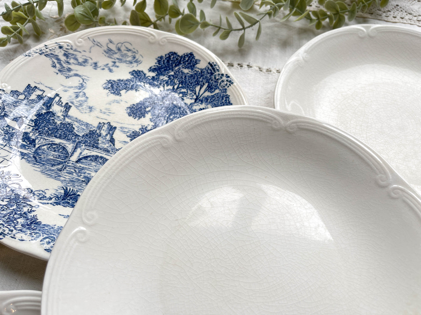 5 Assiettes vintage faïence de GIEN France dépareillées vintage motif bleues