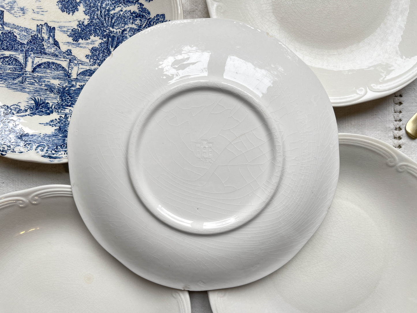 5 Assiettes vintage faïence de GIEN France dépareillées vintage motif bleues