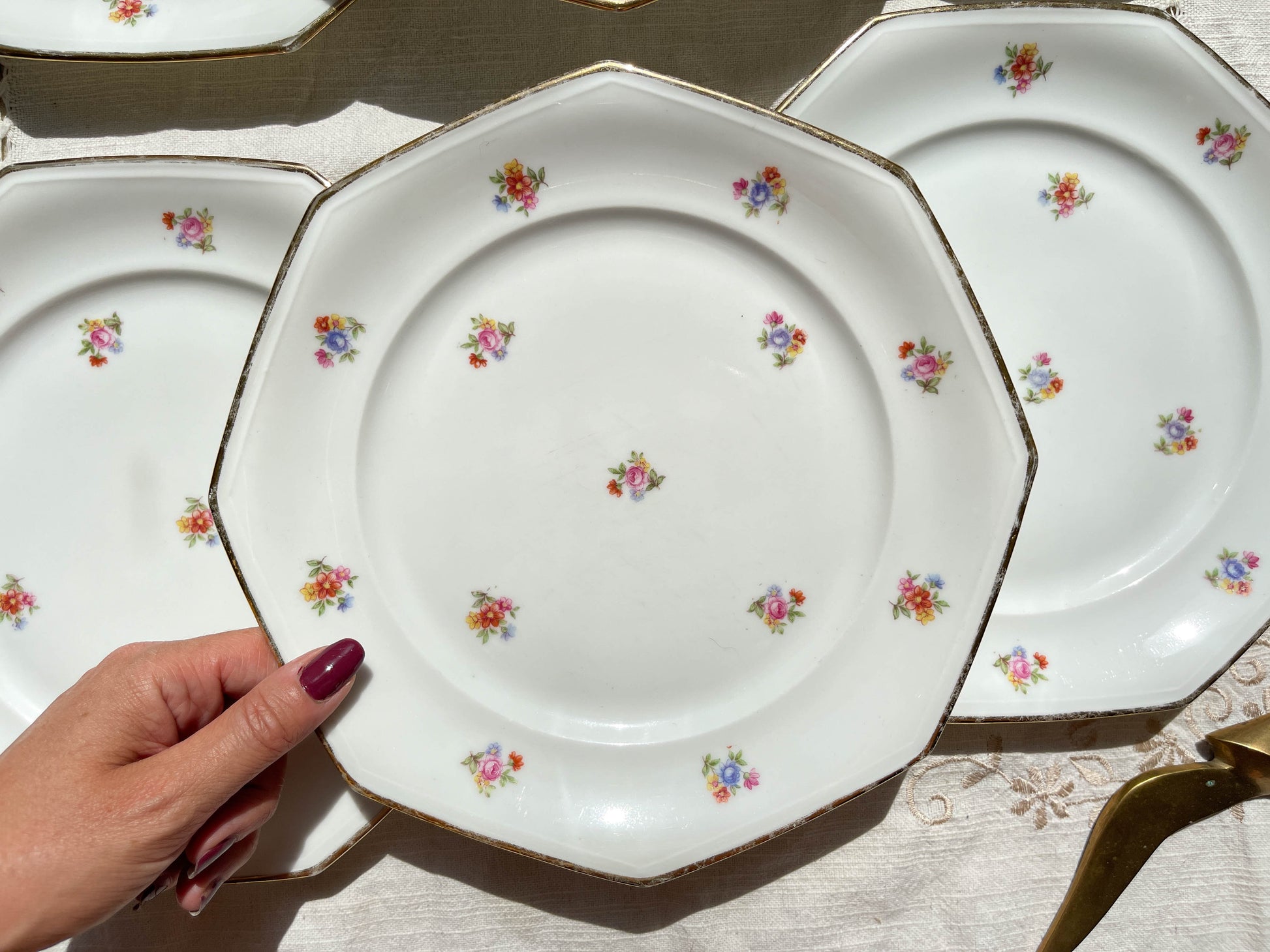 6 Assiettes plates en porcelaine Française fleurie LAMOTTE