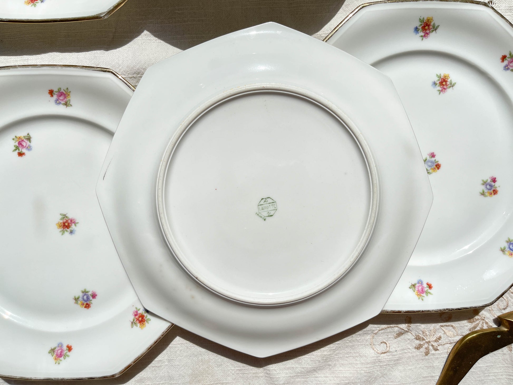 6 Assiettes plates en porcelaine Française fleurie LAMOTTE