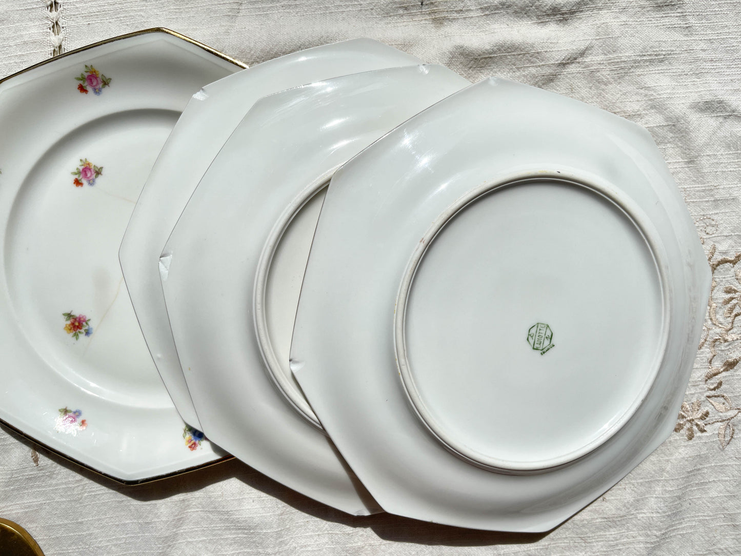 6 Assiettes plates en porcelaine Française fleurie LAMOTTE