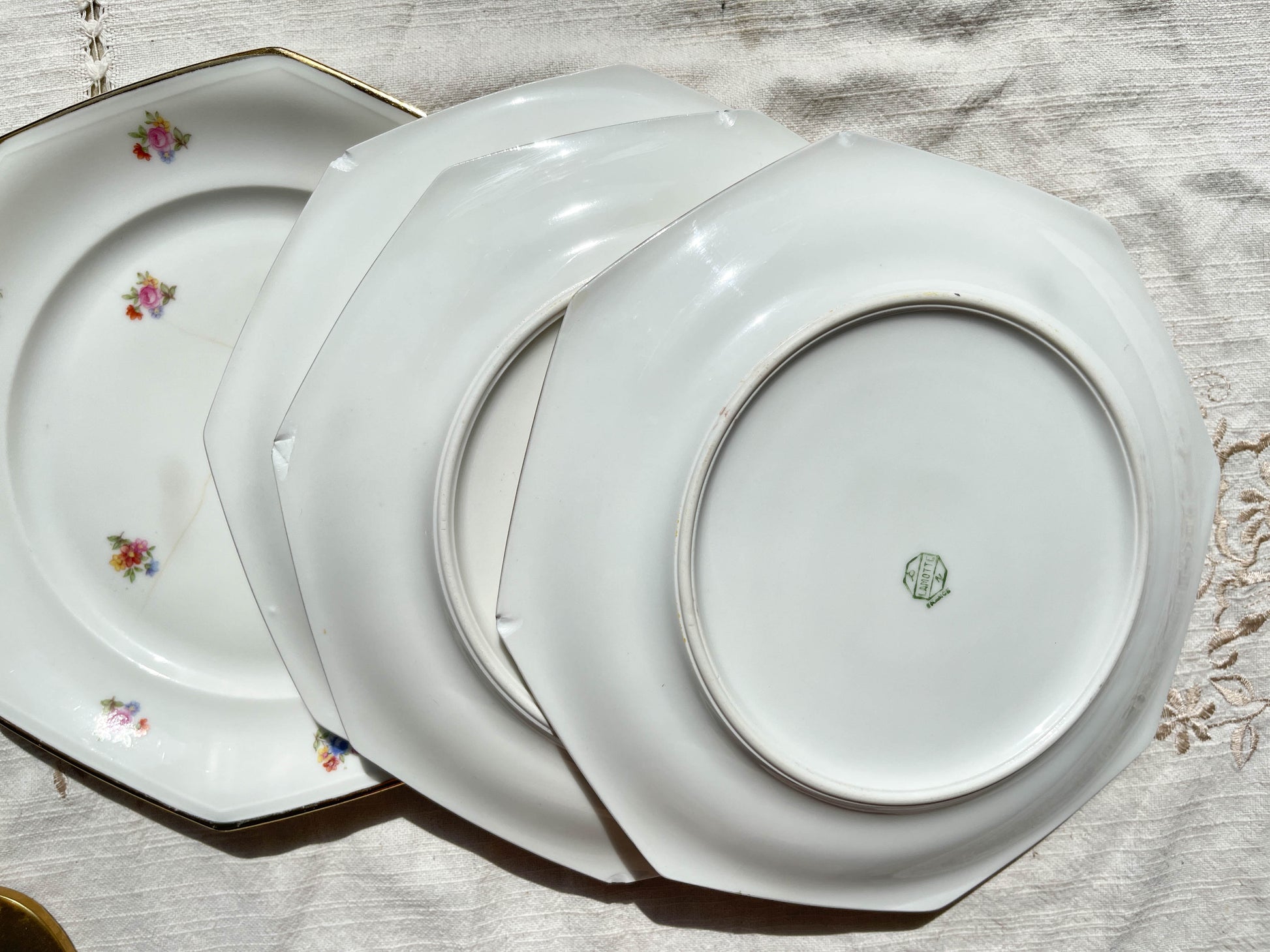 6 Assiettes plates en porcelaine Française fleurie LAMOTTE