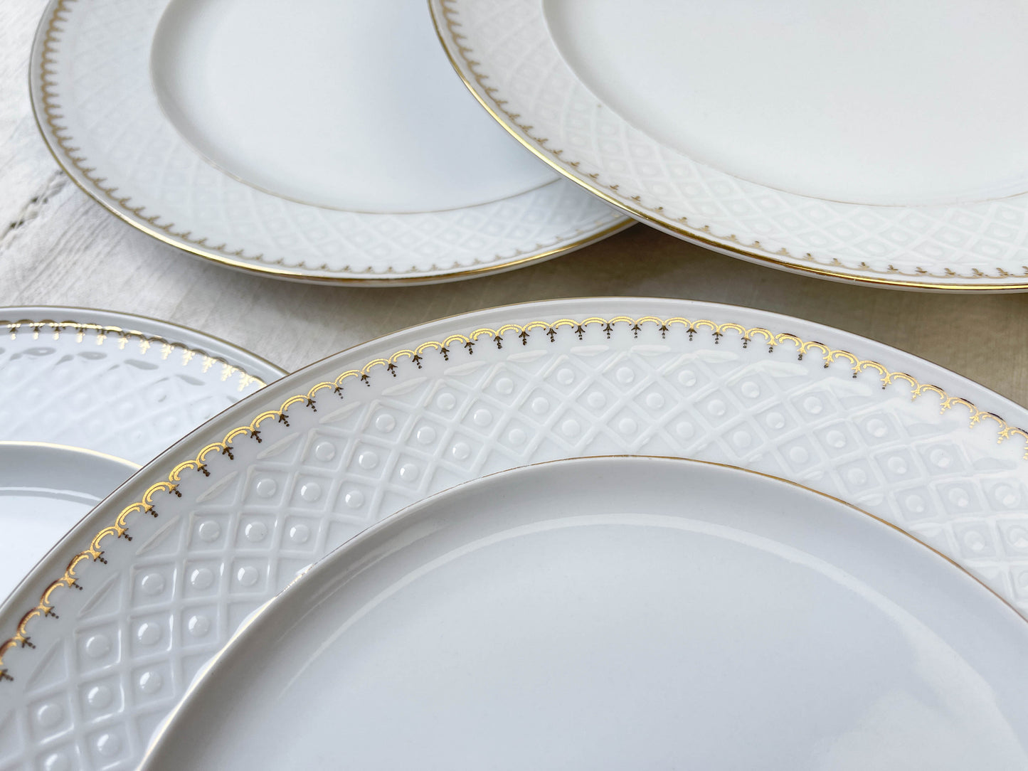 6 Assiettes plates porcelaine vintage blanche dorée BAVARIA modèle "Annabell"