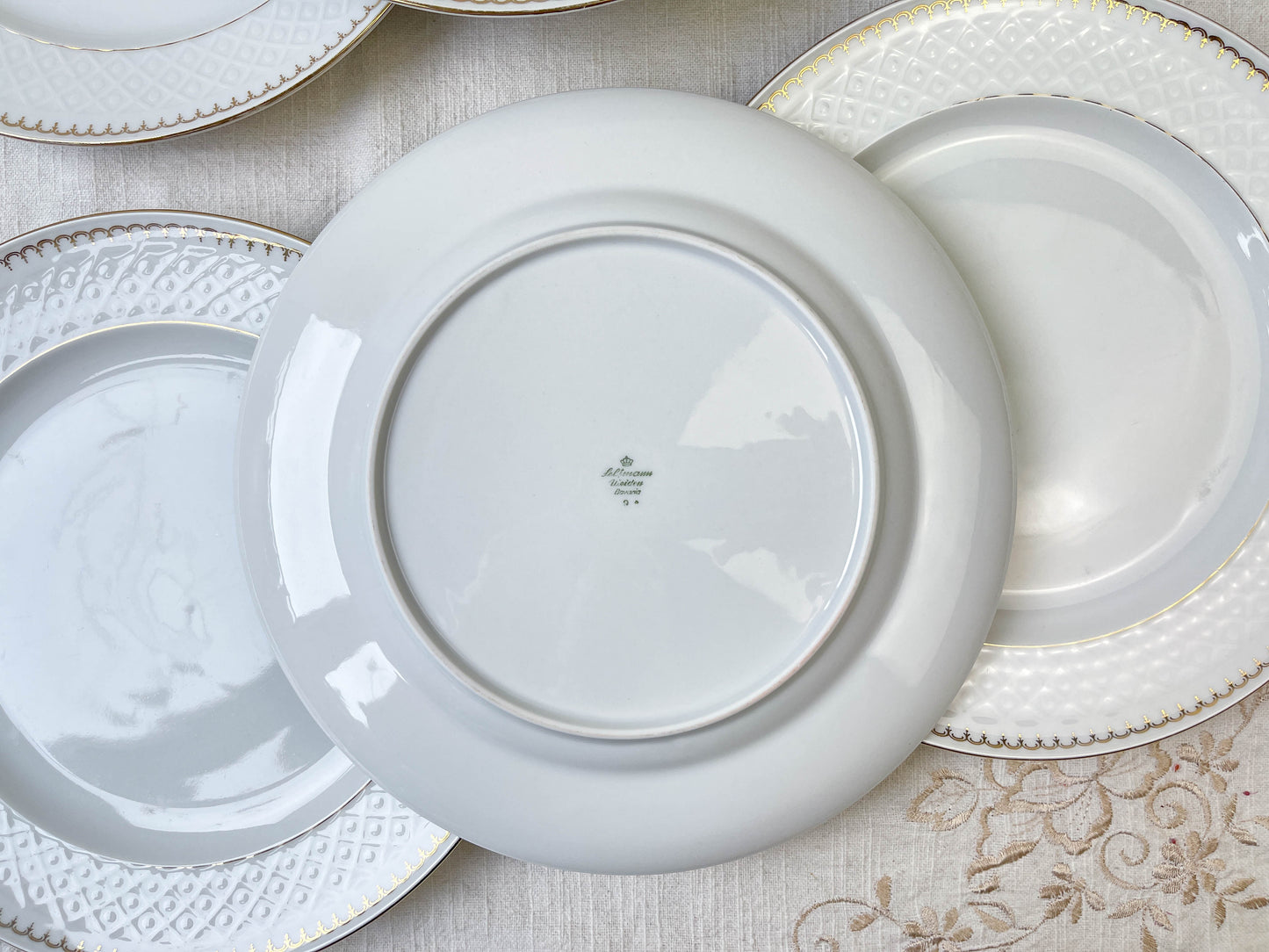 6 Assiettes plates porcelaine vintage blanche dorée BAVARIA modèle "Annabell"