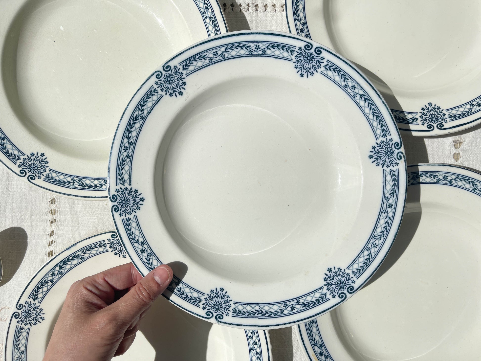 5 Assiettes creuses Terre de fer bleue Salins modèle Arbois Ennege