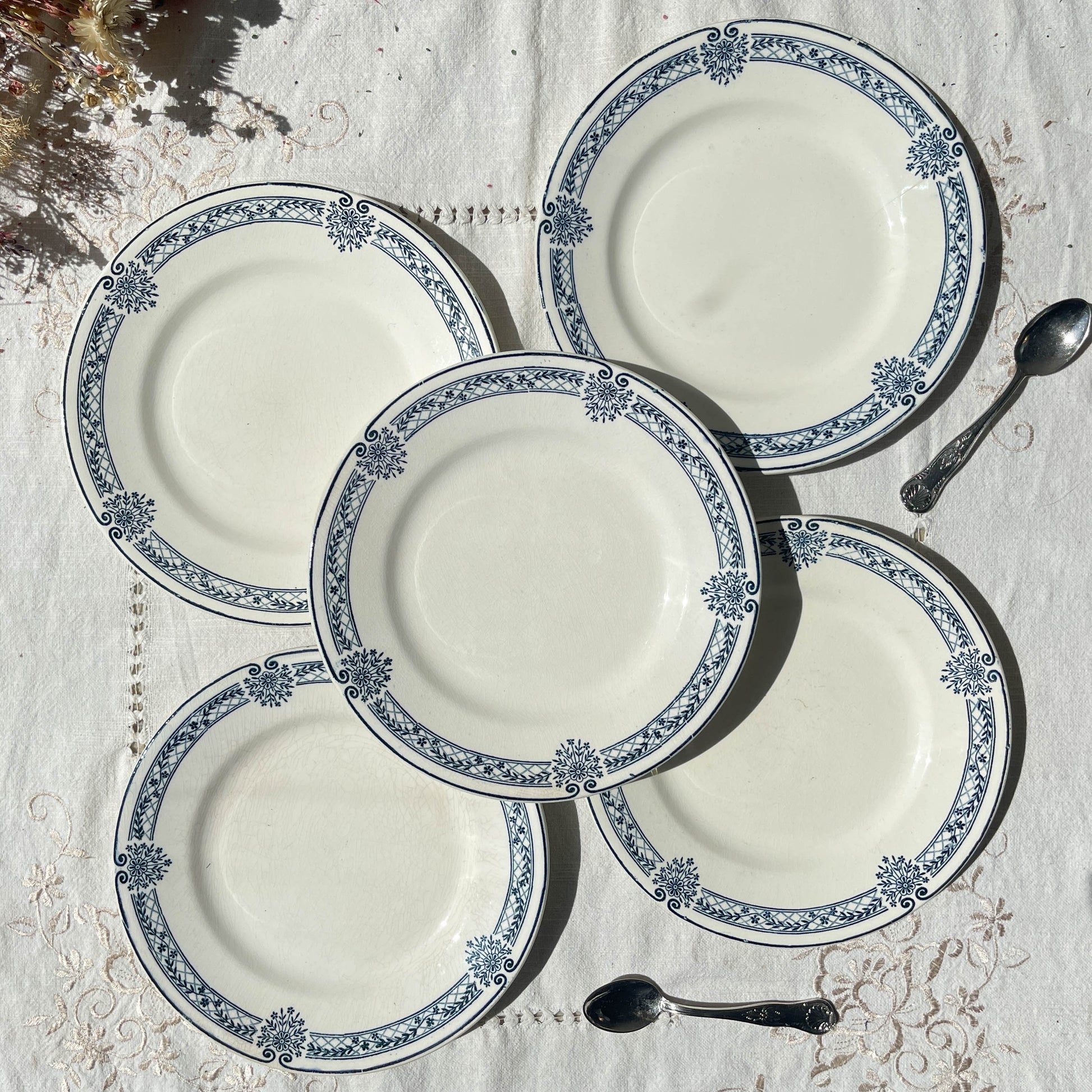 5 Petites Assiettes Terre de fer bleue Salins modèle Arbois Ennege