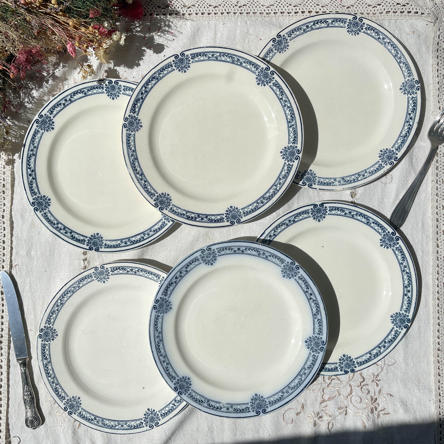 6 Assiettes plates Terre de fer bleue Salins modèle Arbois Ennege