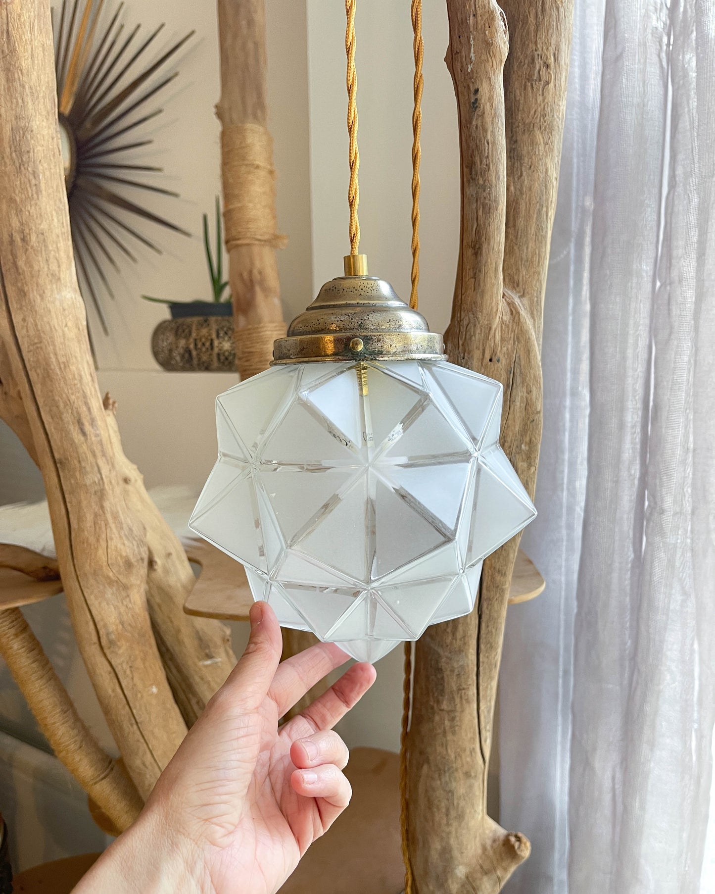 Baladeuse vintage en verre dépoli forme étoile Art déco Personnalisable