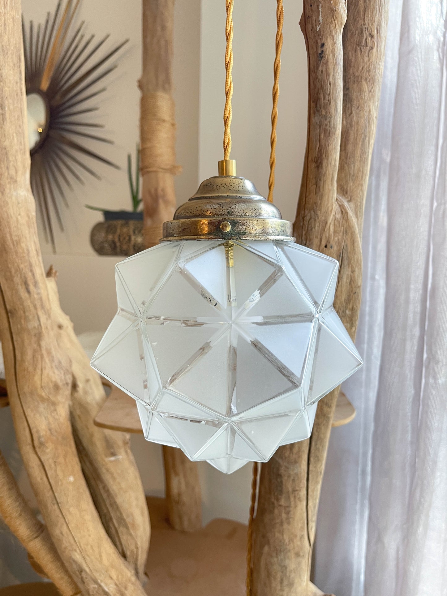 Baladeuse vintage en verre dépoli forme étoile Art déco Personnalisable