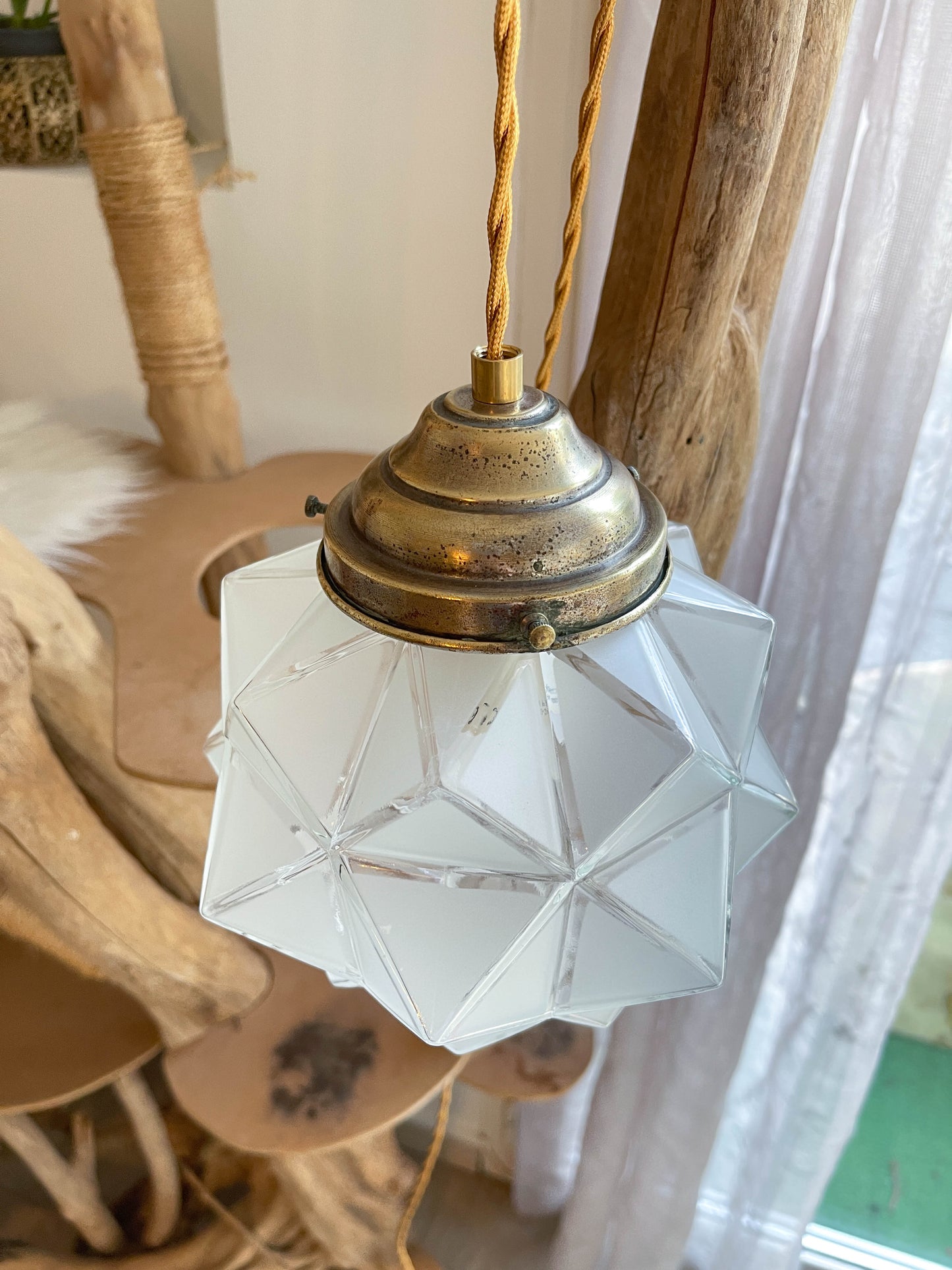 Baladeuse vintage en verre dépoli forme étoile Art déco Personnalisable