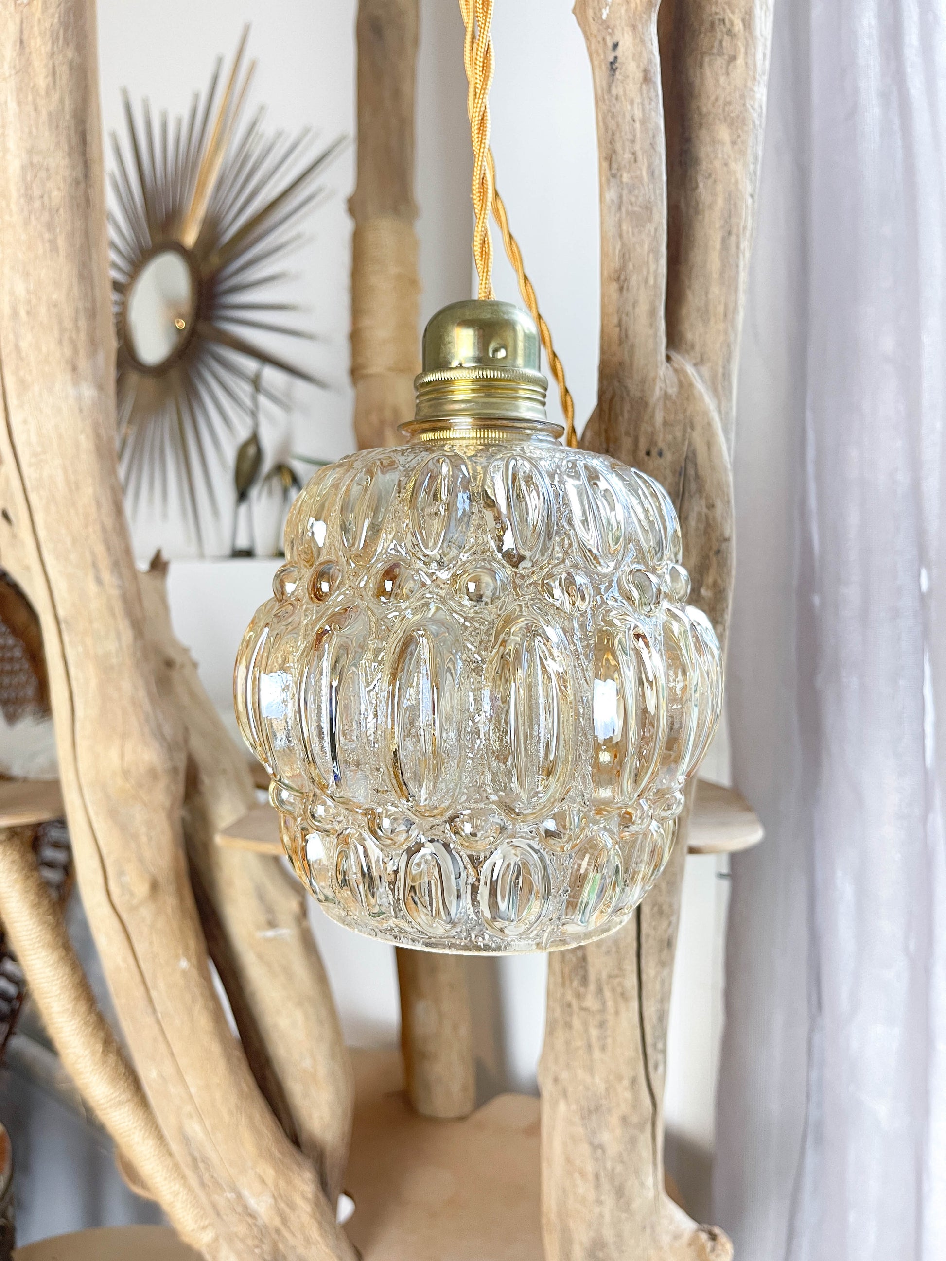 Baladeuse globe vintage en verre bullé irisé personnalisable