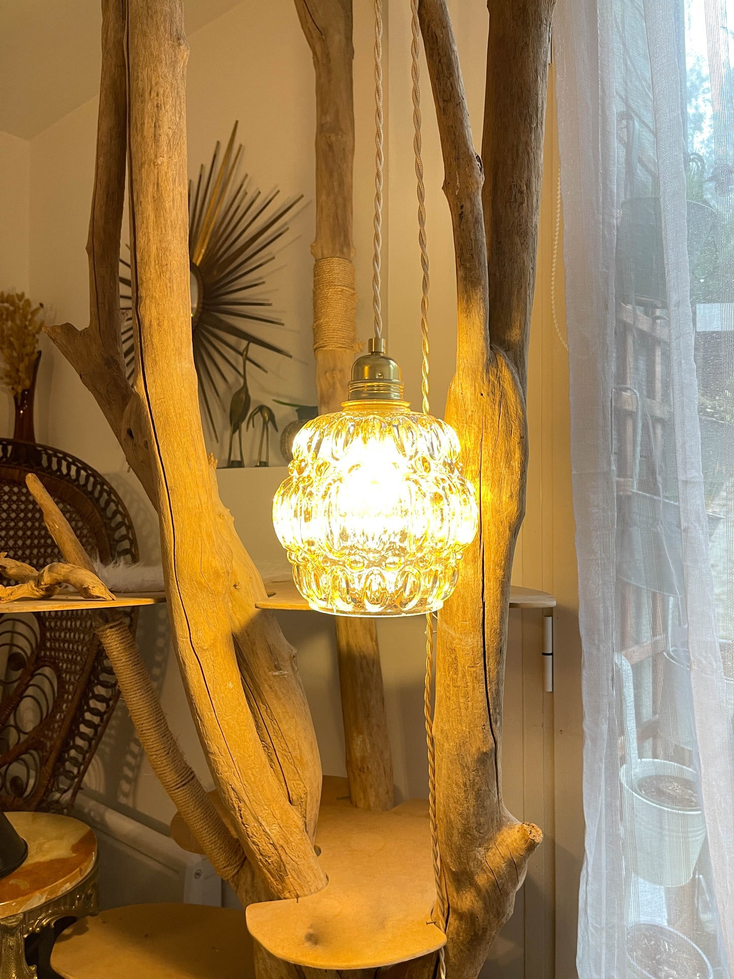 Baladeuse globe vintage en verre bullé irisé personnalisable