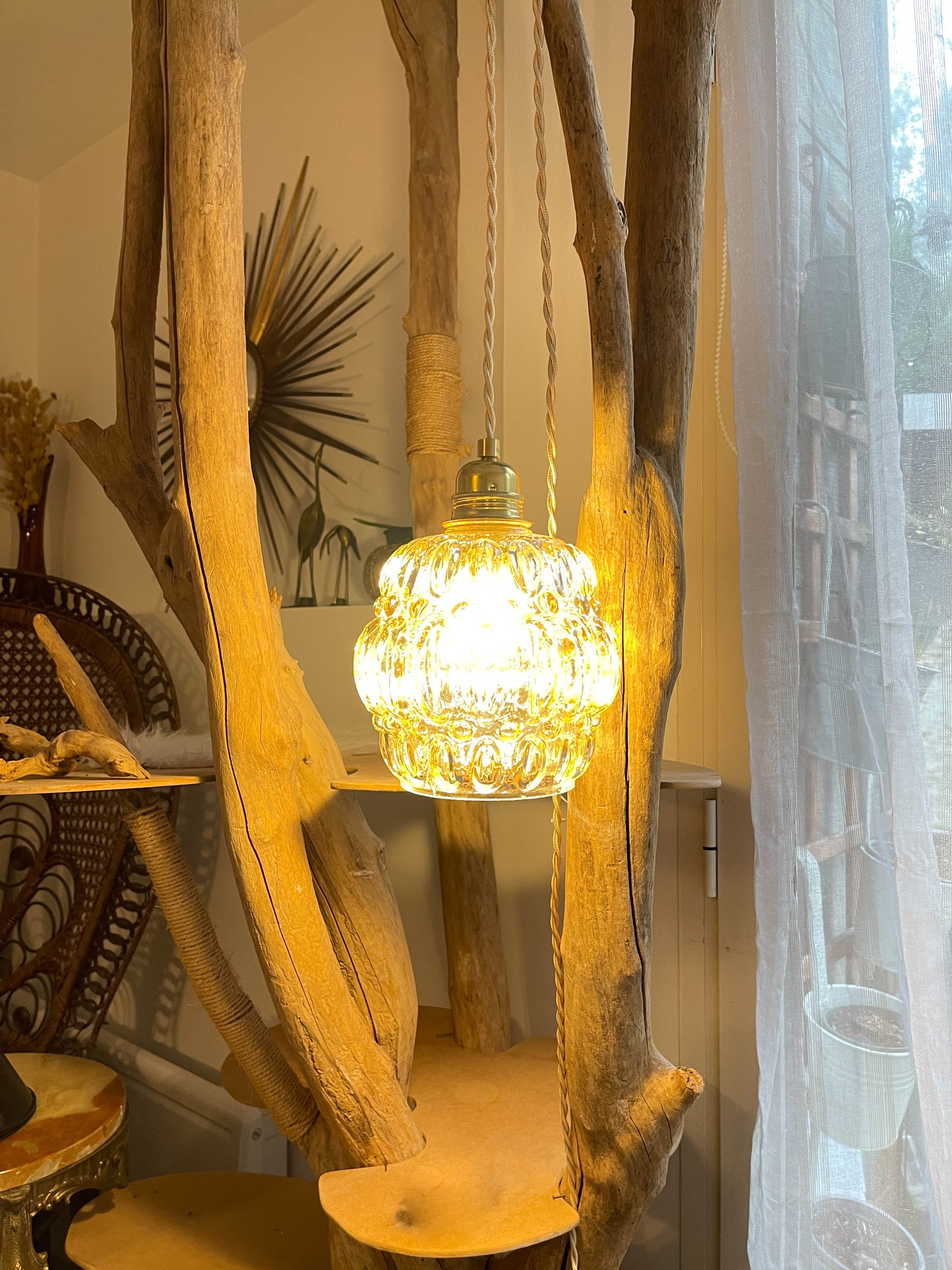 Baladeuse globe vintage en verre bullé irisé personnalisable