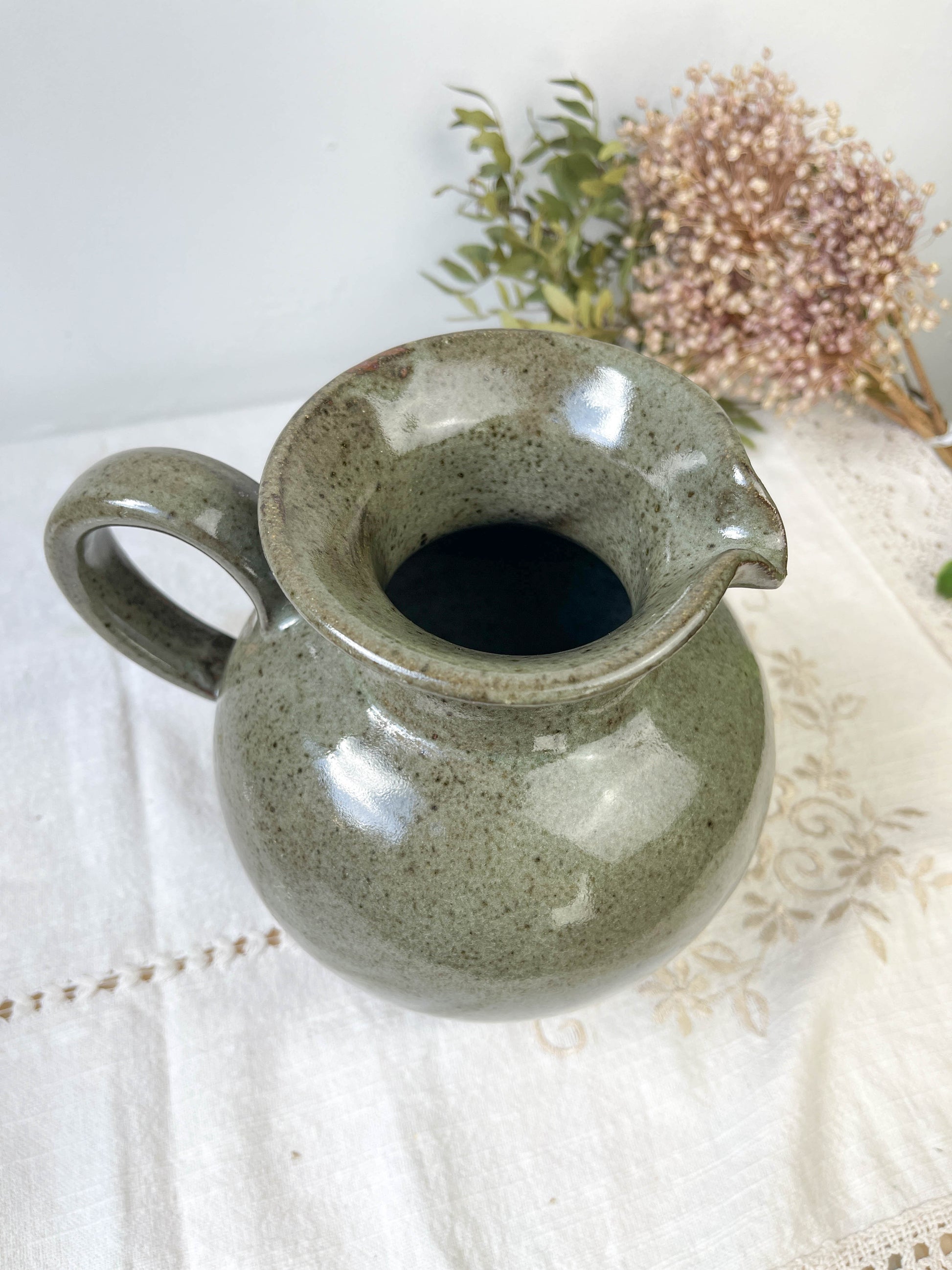 Carafe vintage en grès gris/vert style art déco