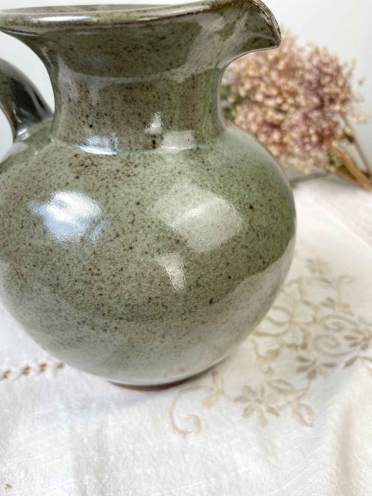 Carafe vintage en grès gris/vert style art déco