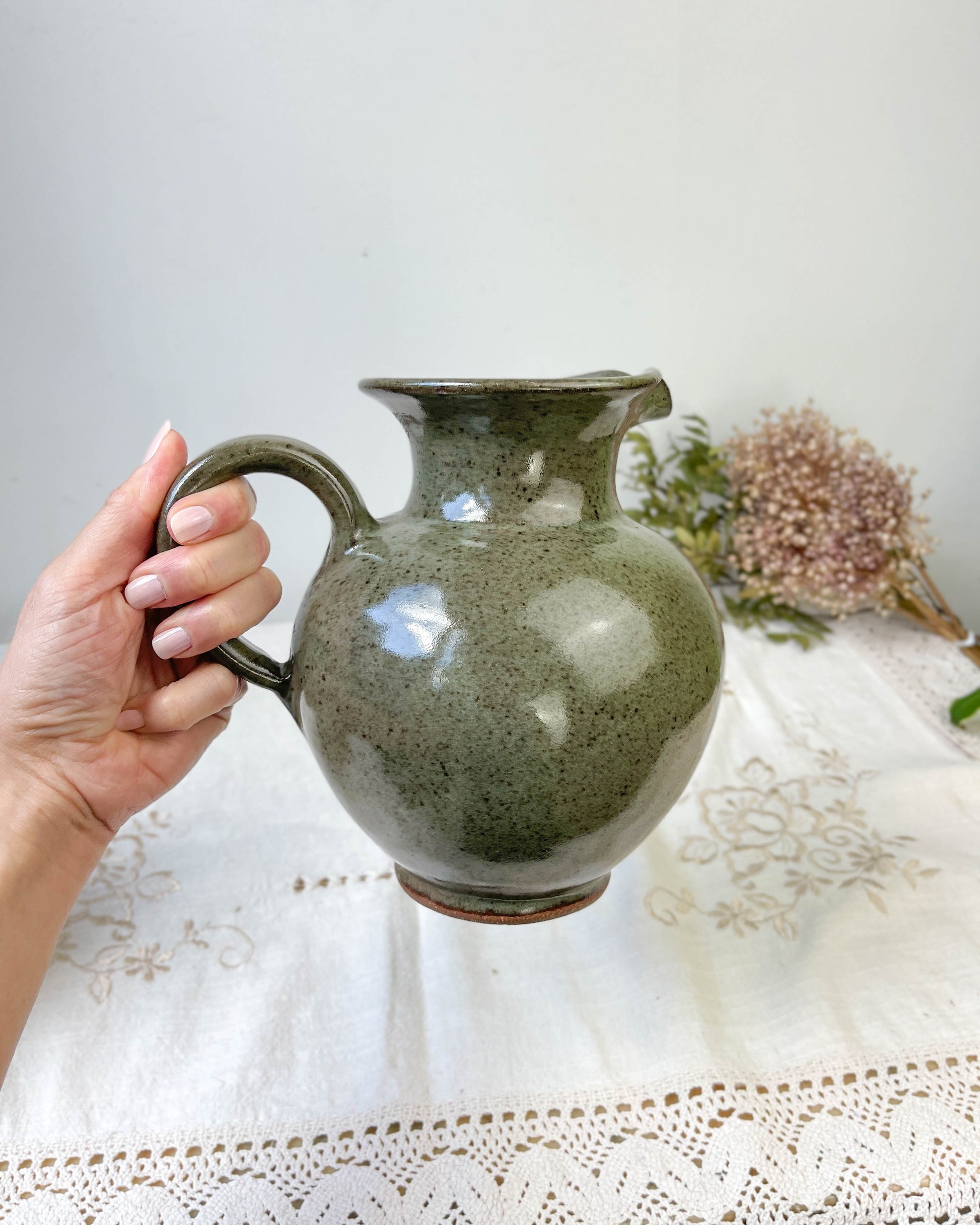 Carafe vintage en grès gris/vert style art déco